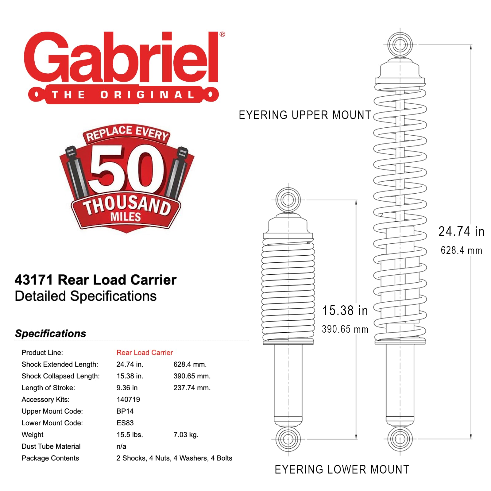 Gabriel 43171 Load Carrier Rear Towing Shocks Absorbers with Coil Springs for 1995-2001 Ford Explorer; 2001-2005 Ford Explorer S