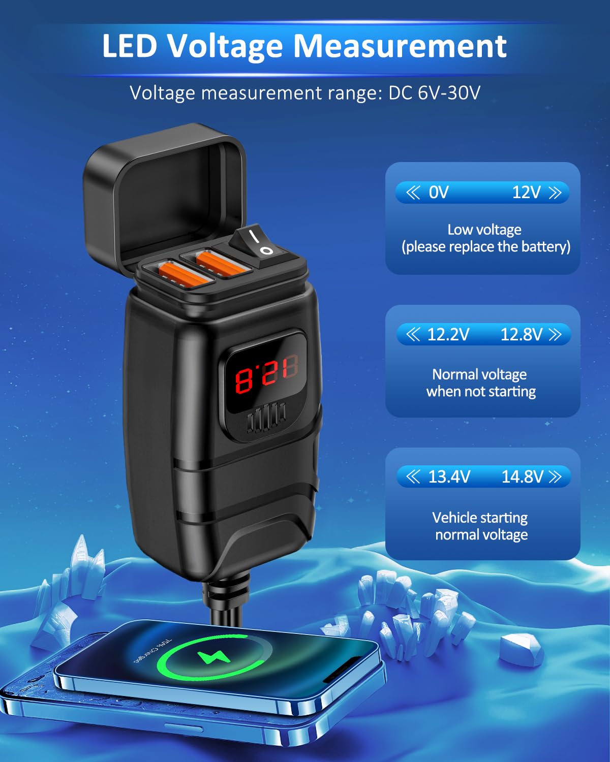 Randpow Motorcycle Phone Charger, Quick Charge 3.0 6.8A Dual Port Motorcycle Usb Charger With On/Off Switch, Waterproof Quick Disconnect Sae Usb Adapter Motorcycle Accessories For Phone, Tablet