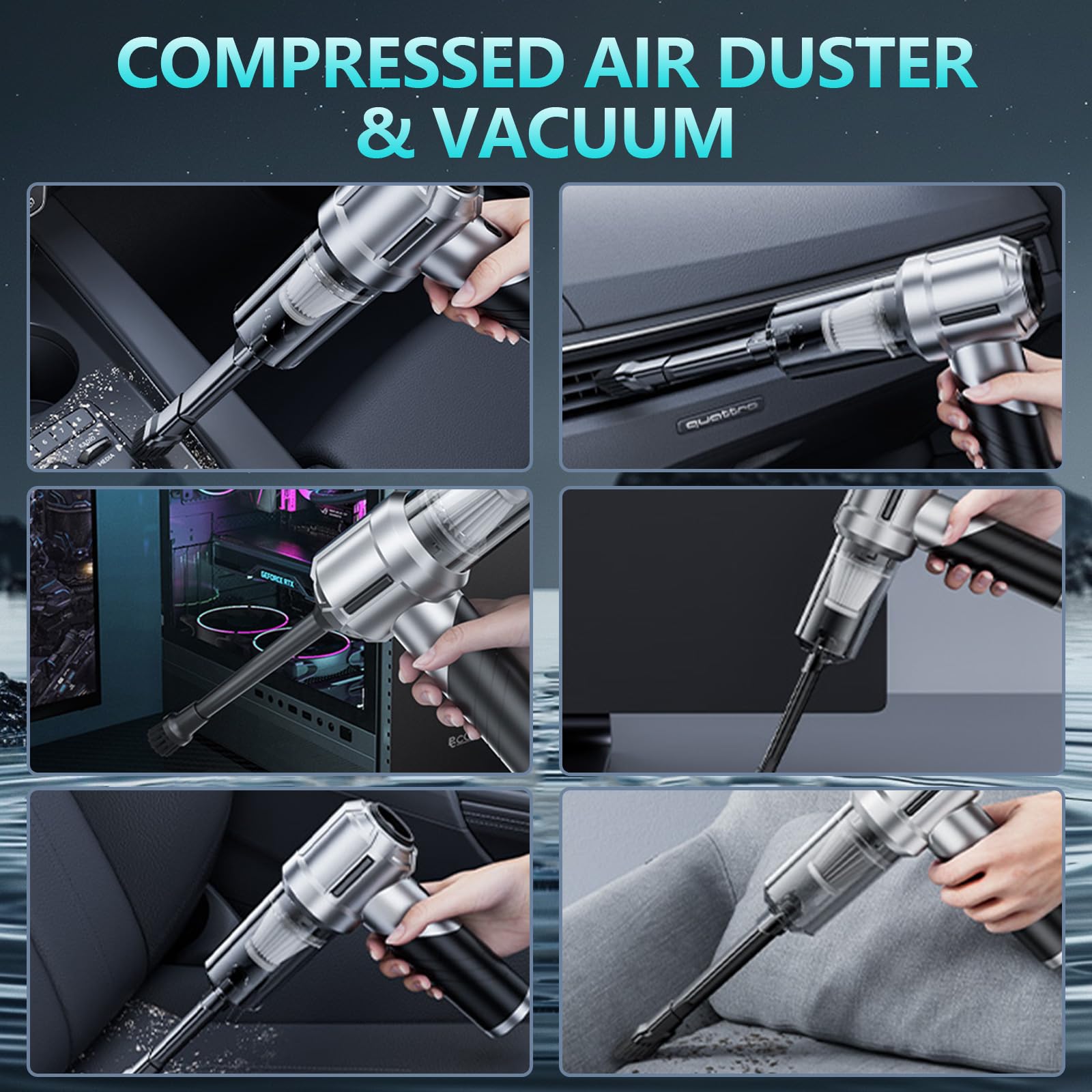 Houscly Portable Cordless Foldable 20000Pa High Power Mini Vacuum Cleaner, 4-In-1 Compressed Duster & Air Blower & Pump, Hand He