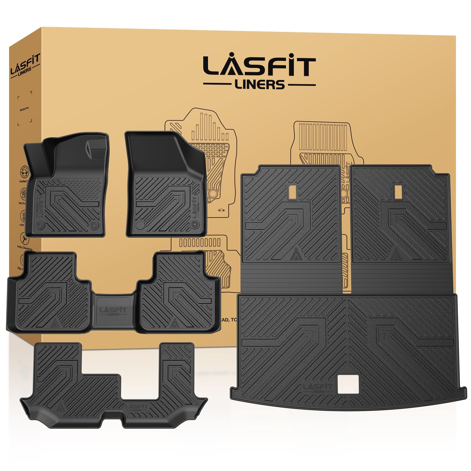 Lasfit Floor Mats & Backrest Mats & Cargo Mats For Volkswagen Vw Atlas 2020-2025 (Only For 7 Passenger Bench Seating), All Weath