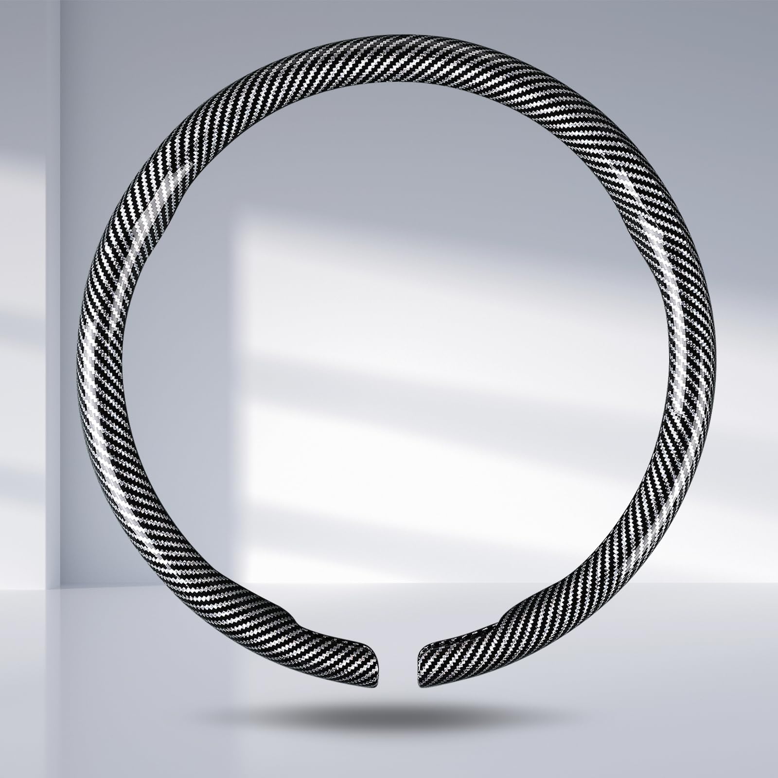 Car Steering Wheel Cover Carbon Fiber Snap On Steering Wheel Accessories Wrap 14.5-15 inch Universal Grip Anti-Skid Protector, G