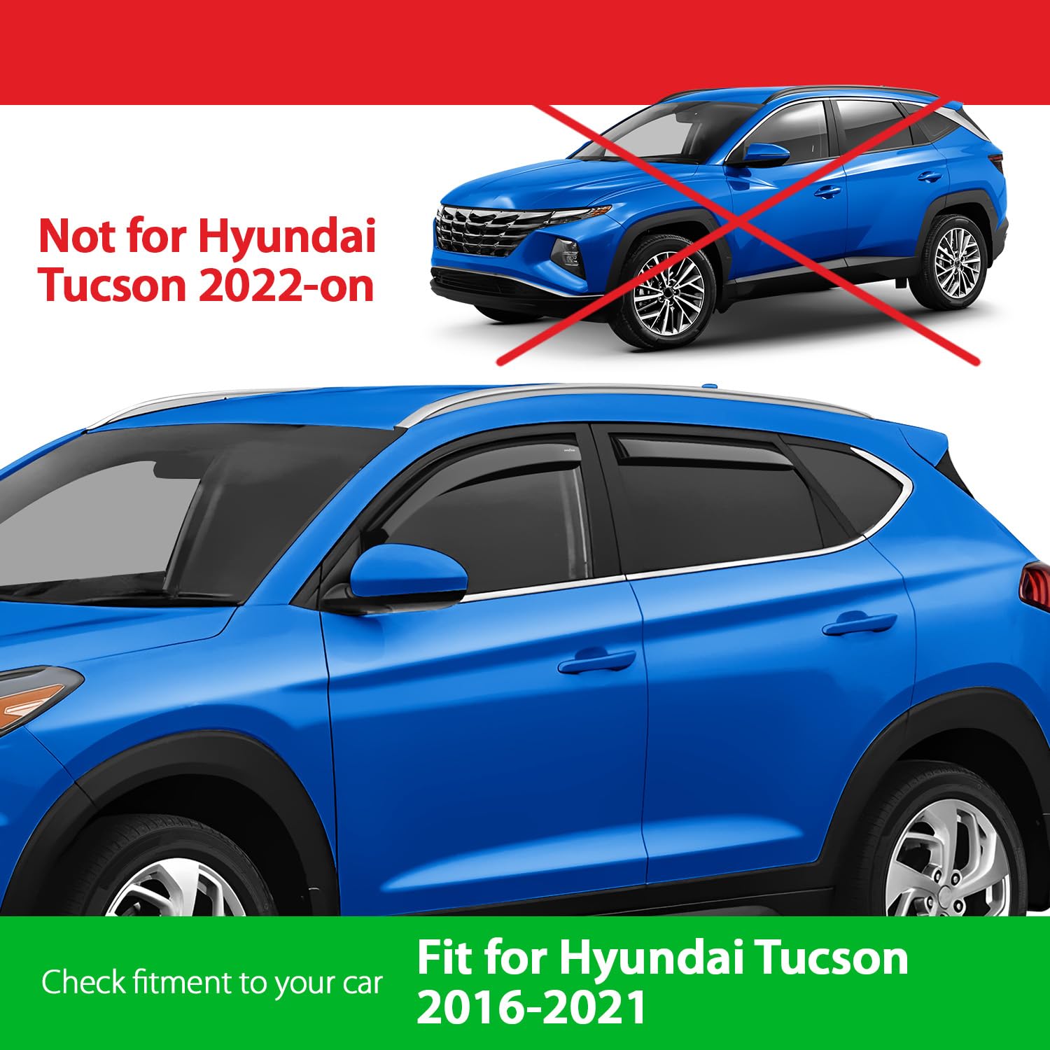 Goodyear Shatterproof In-Channel Window Deflectors For Hyundai Tucson 2016-2021, Rain Guards, Window Visors For Cars, Vent Defle