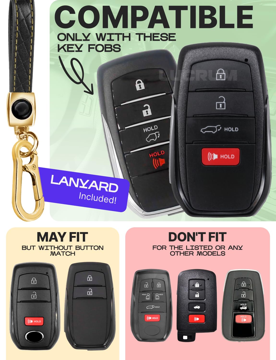 For Toyota Corolla Key Fob Cover And Leather Keychain - Full Cover Key Case For Avalon, Camry, C-Hr, Highlander, Prius, Venza -