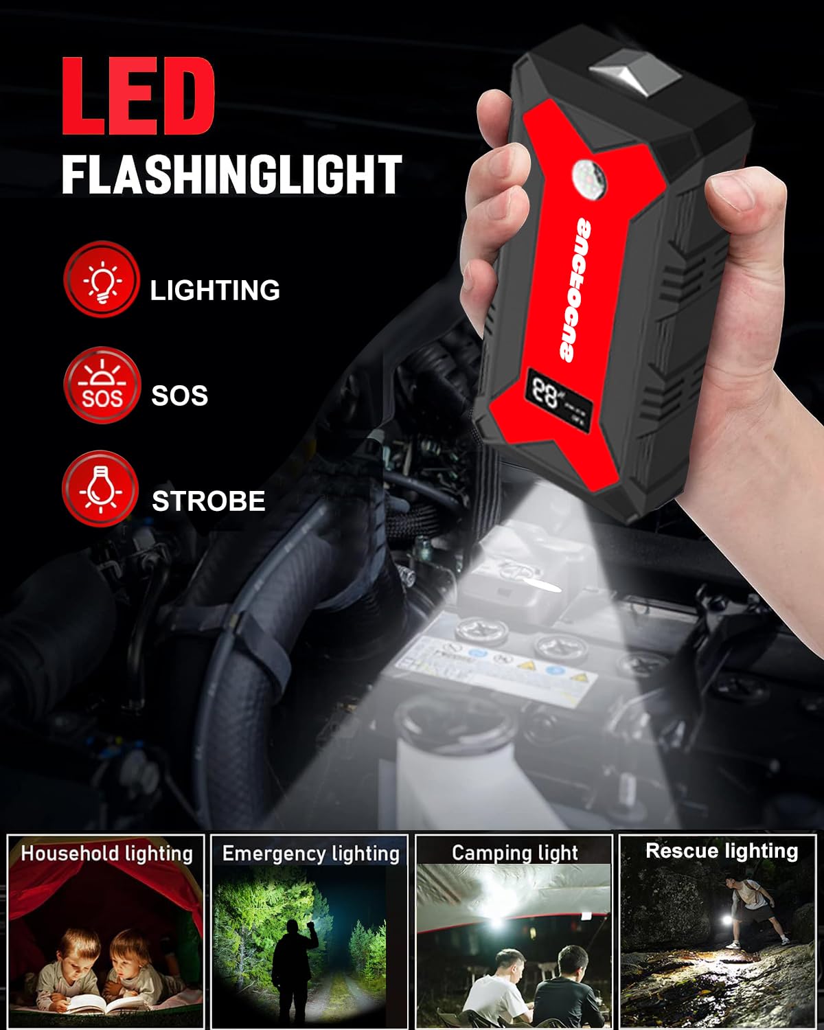 Car Battery Jump Starter, 2500A Battery Jumper Starter Portable (For 8.0L Gas Or 7L Diesel Engine), Jump Box, Jump Start Battery