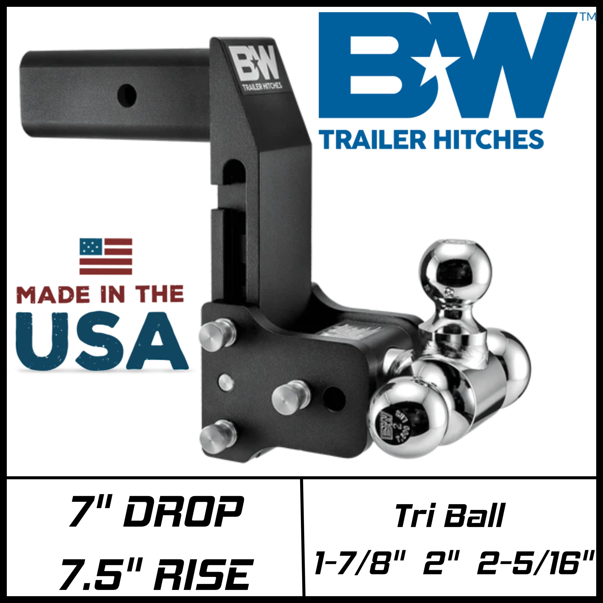 B&W Trailer Hitches B&W Multipro Tow & Stow - Fits 2.5' Receiver, Tri-Ball (1-7/8' X 2' X 2-5/16') 18,000 Gtw - Ts20067Bmp