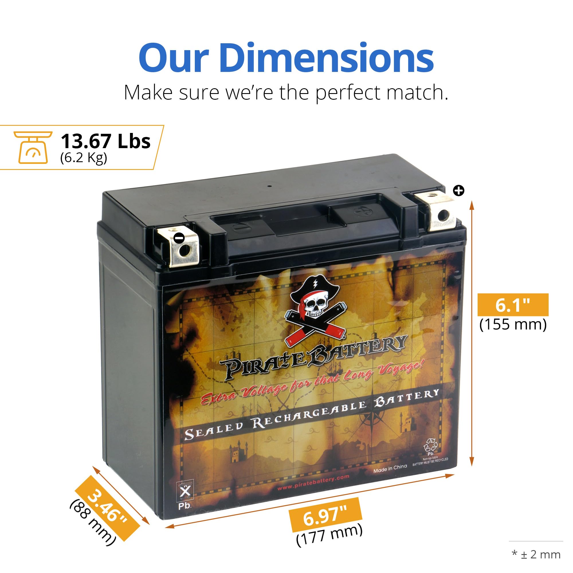 Pirate Battery Ytx20Hl-Bs Maintenance-Free 12V 19Ah Battery Replacement For Atv, Harley Davidson Motorcycle, Jet Skis, Scooter,