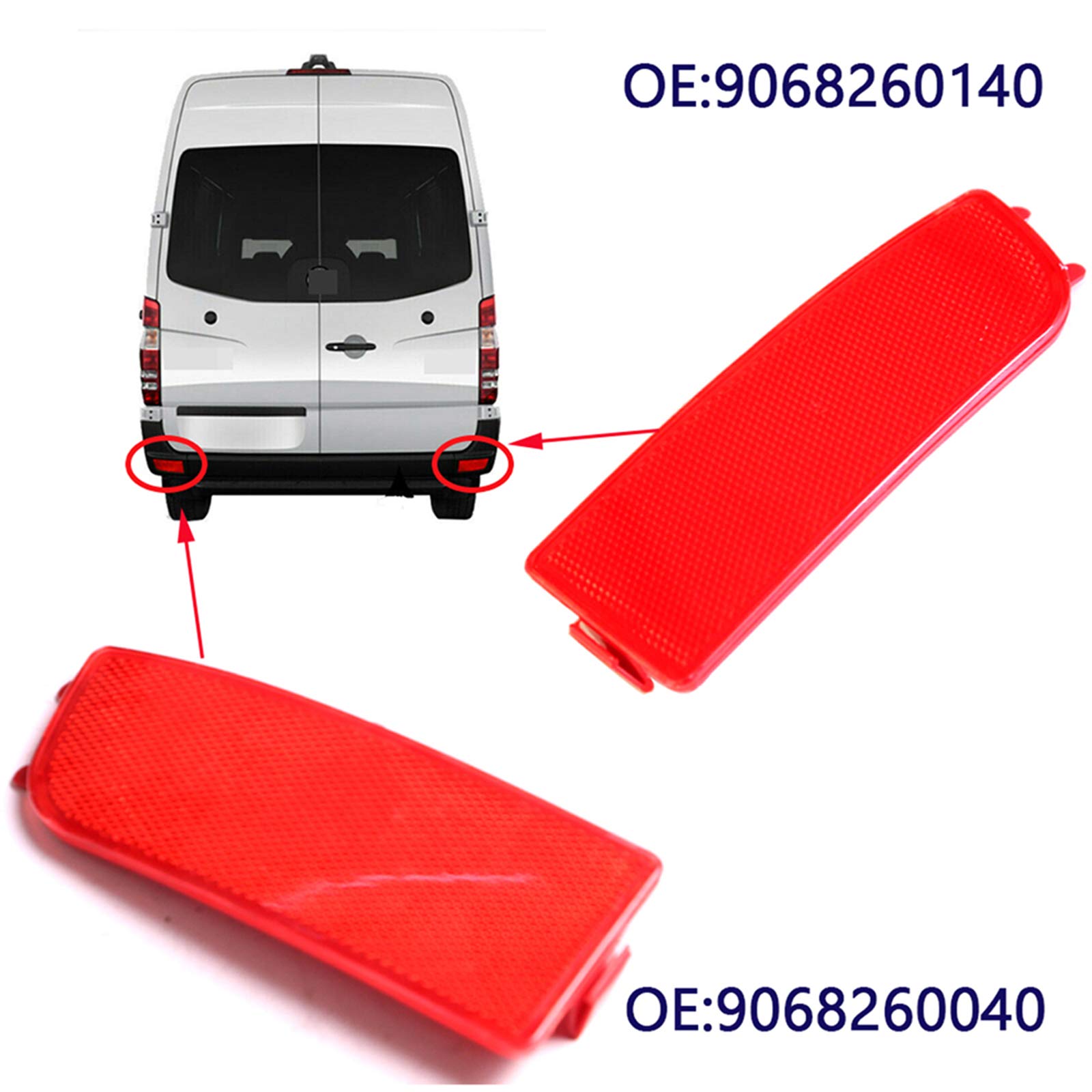 WXQP Rear Red Bumper Reflectors Kit Cover Left Right for Dodge Freightliner Sprinter 906 2500 3500 VW Crafter 2E 2006-2021 90682