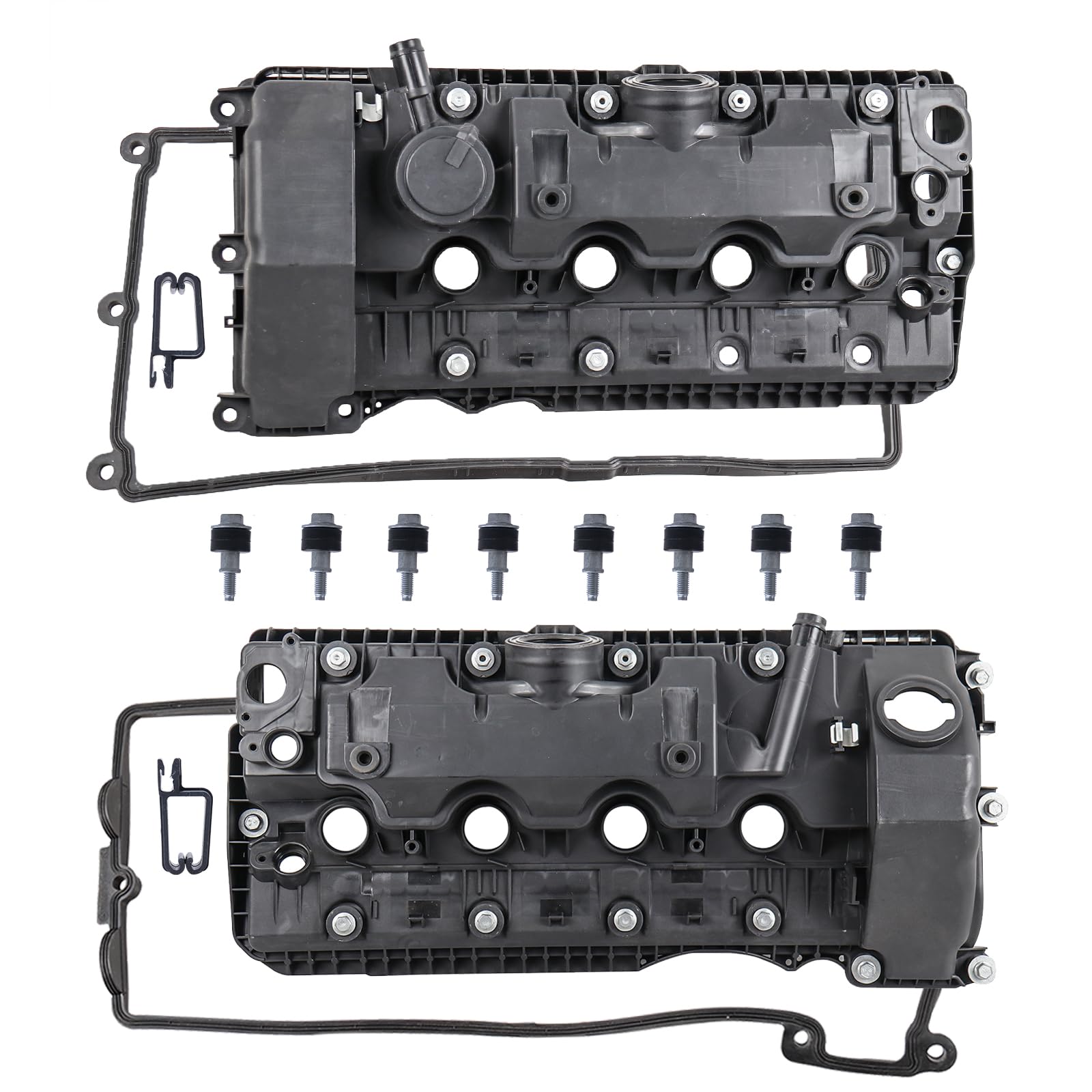 MOSTPLUS 11127522159 11127563474 Left+Right Valve Cover Set w/Gaskets Compatible for BMW 5 6 7 Series E65 E66 545i 550i 650i 745