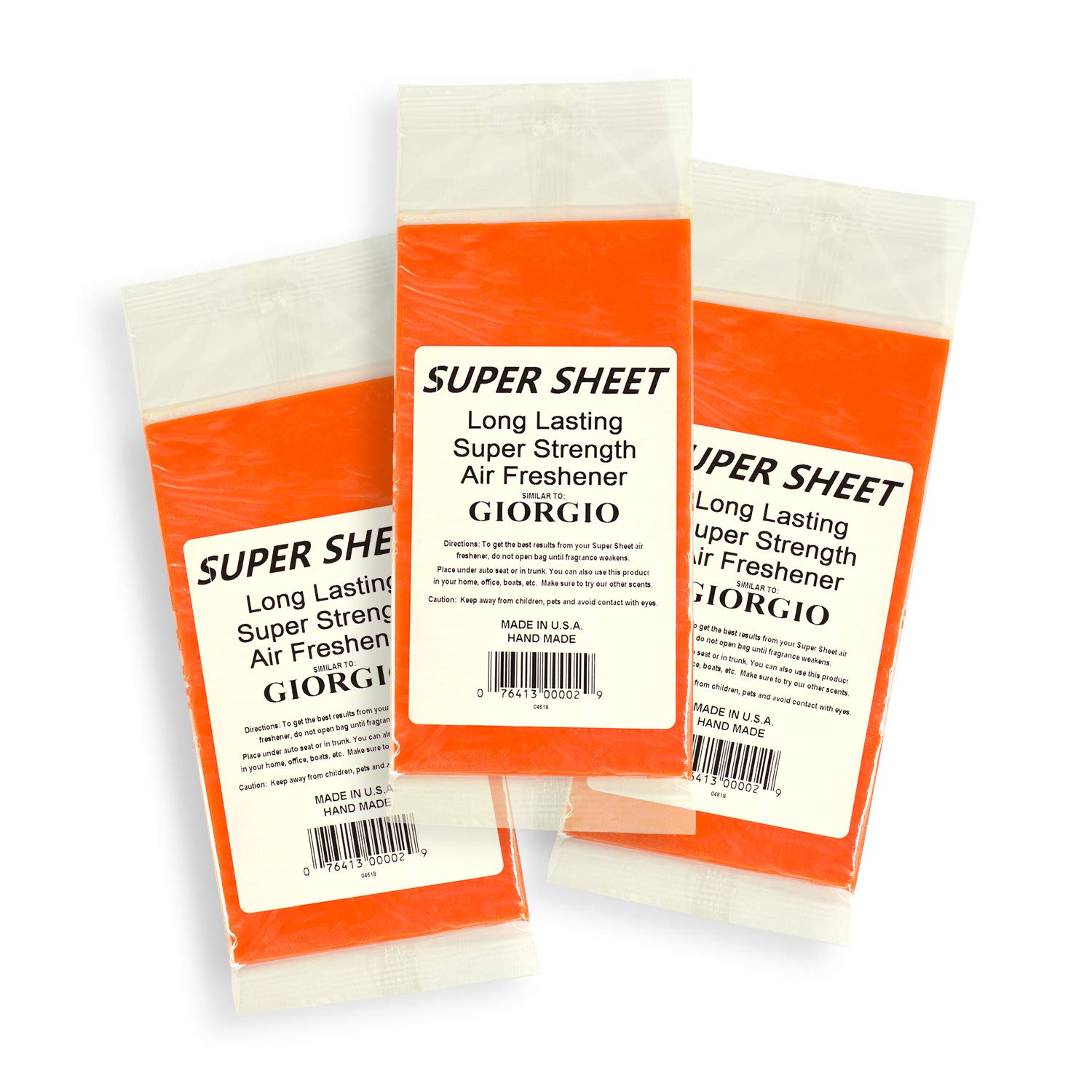 Super Sheet Small (7.5''X3.75'') Under Seat Car Air Freshener, 3-Pack (Giorgio)