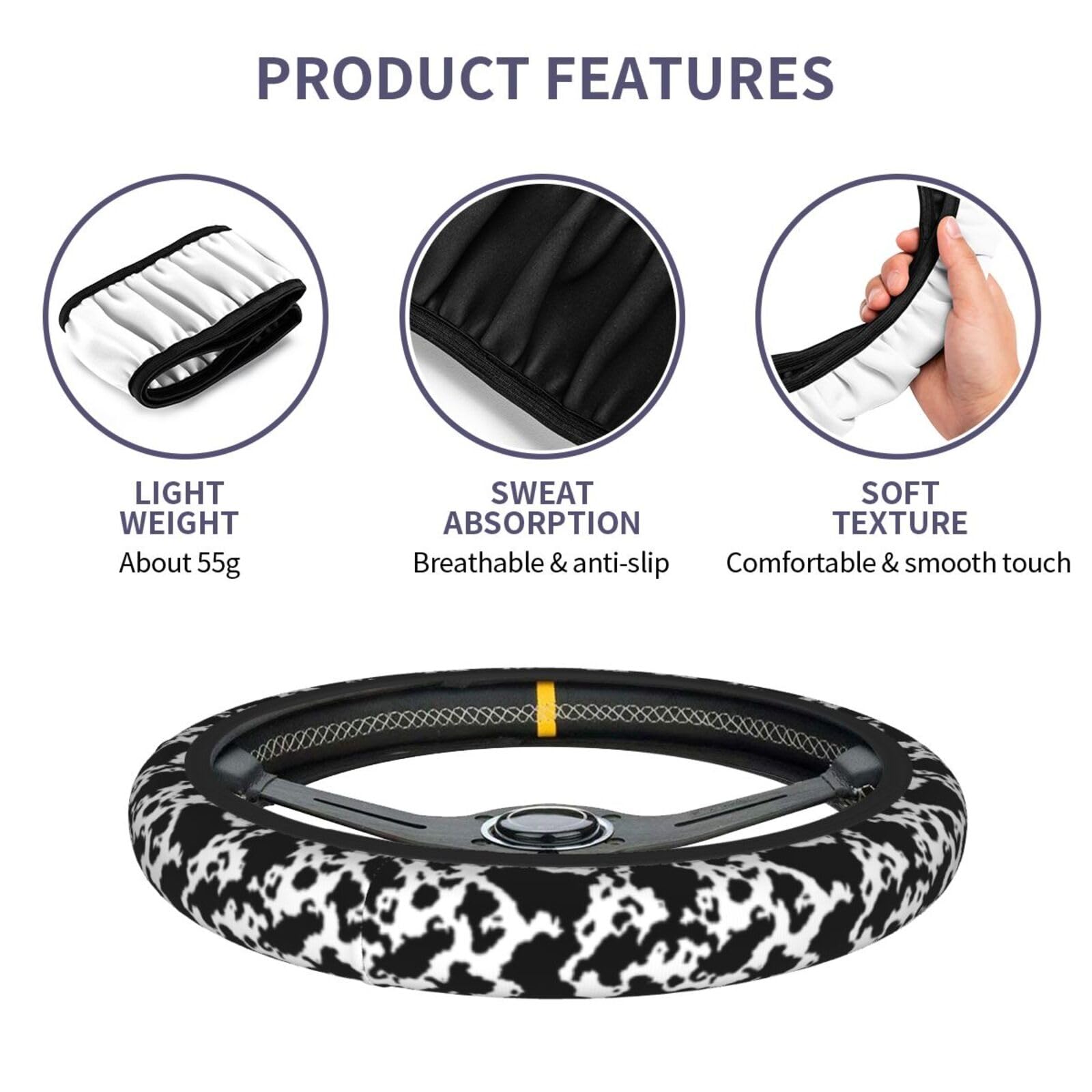 Cow Steering Wheel Covers Non Slip Neoprene Steering Wheel Protector Cover Universal 15 Inch For Men Women Car Truck