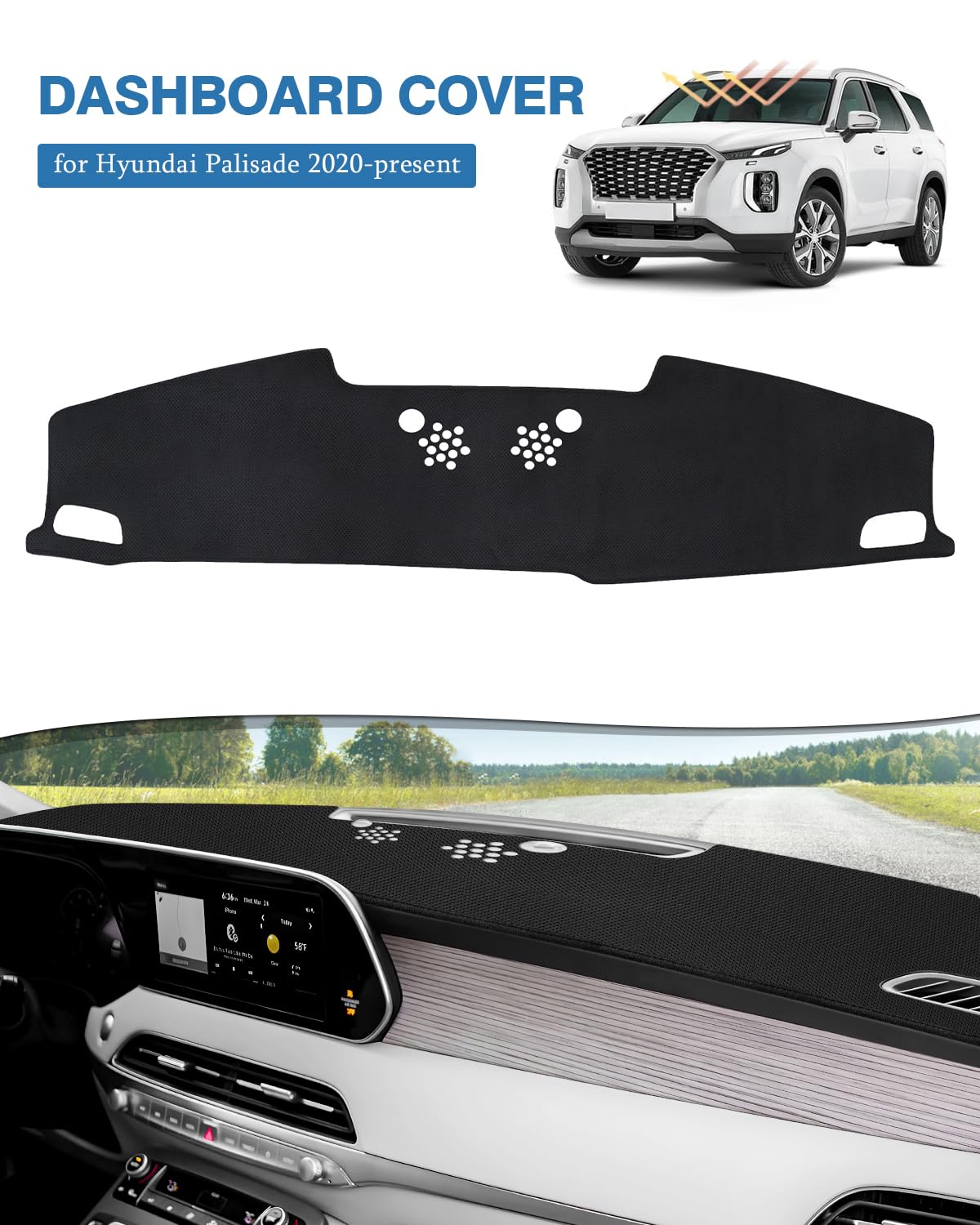 Fiilines Dash Cover For Hyundai Palisade Without Hud 2020-2024, Dashboard Cover Mat For Palisade Accessories Sunshade Nonslip Me