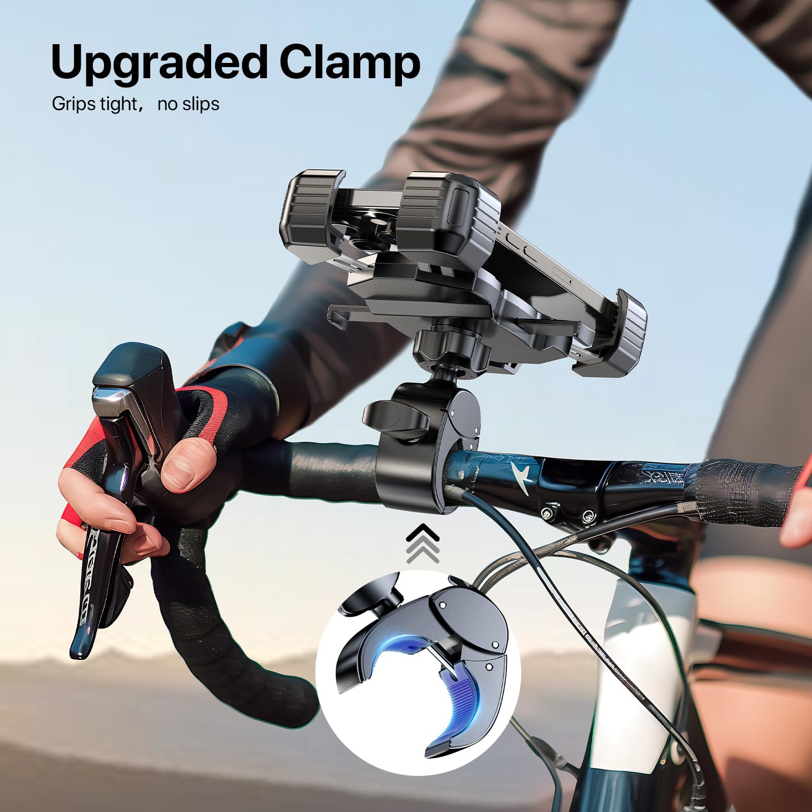 Miracase Motorcycle Phone Mount, One Touch Release And Lock Bike Phone Holder, Bicycle Scooter Handlebar Phone Mount Holder, Bik