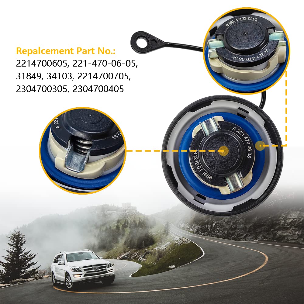Gas Cap Fuel Tank Cap | Fit For Mercedes Benz C250 C300 C350 Cl550 Cl600 Clk350 Cls550 E350 E550 G500 S400 Sl500 Slc300 Slk300 Glk350 (C63 Cl63 Cl65 Cls63 E63 S63 S65)Amg | Oe # 2214700605, 2304700405
