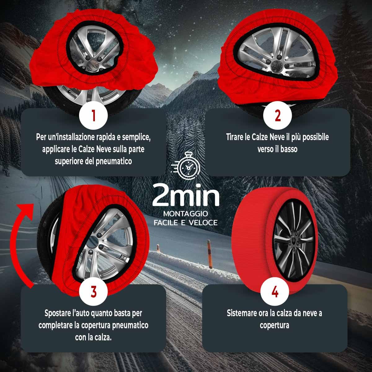 Carall Snow Socks For Car, Red Color, Size M, Textile Snow Chains, Easy Assembly In 2 Minutes, Approved En 16662-1 (Red, M)