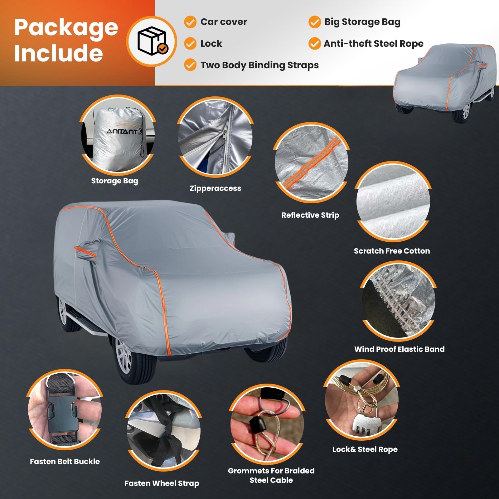 Anitant Suv Car Cover - All Weather Waterproof, Uv Protection, Fits Up To 182'' Suvs