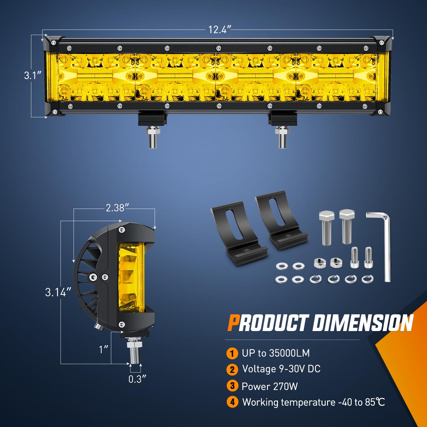 Nilight Side Shooter Light Bar 12Inch Triple Row Spot Flood Combo Yellow Beam Work Lights With 5Pin Rocker Switch Wiring Harness
