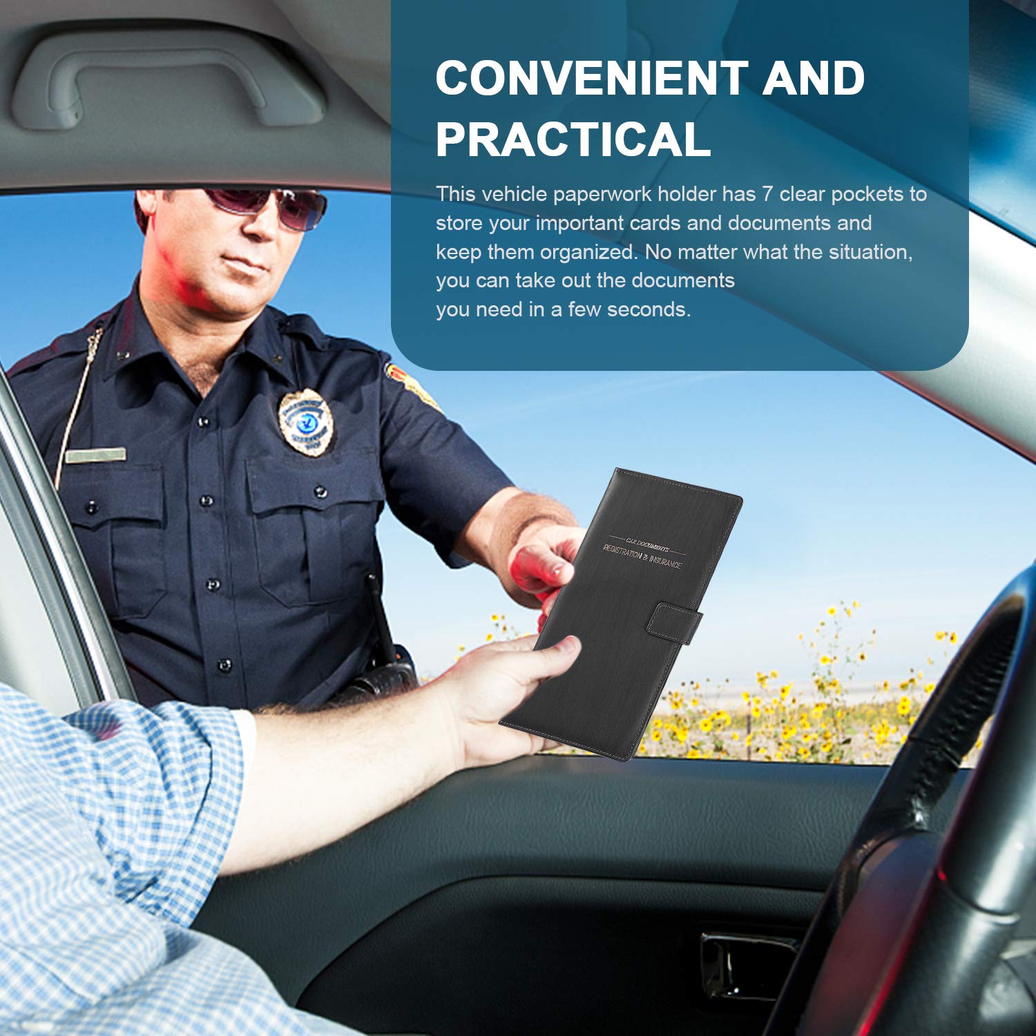 GNEGNI Dark Gray Leather Car Registration and Insurance Card Holder, Vehicle Document Organizer with Magnetic Closure for License & Cards