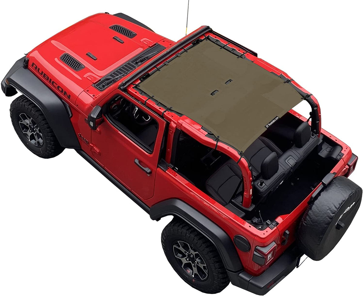 Shadeidea Sunshade Top For Jeep Wrangler Jl (2018-2023) 2 Door Sun Shade Front And Rear - Tank Green Mesh Screen Soft Roof Top S