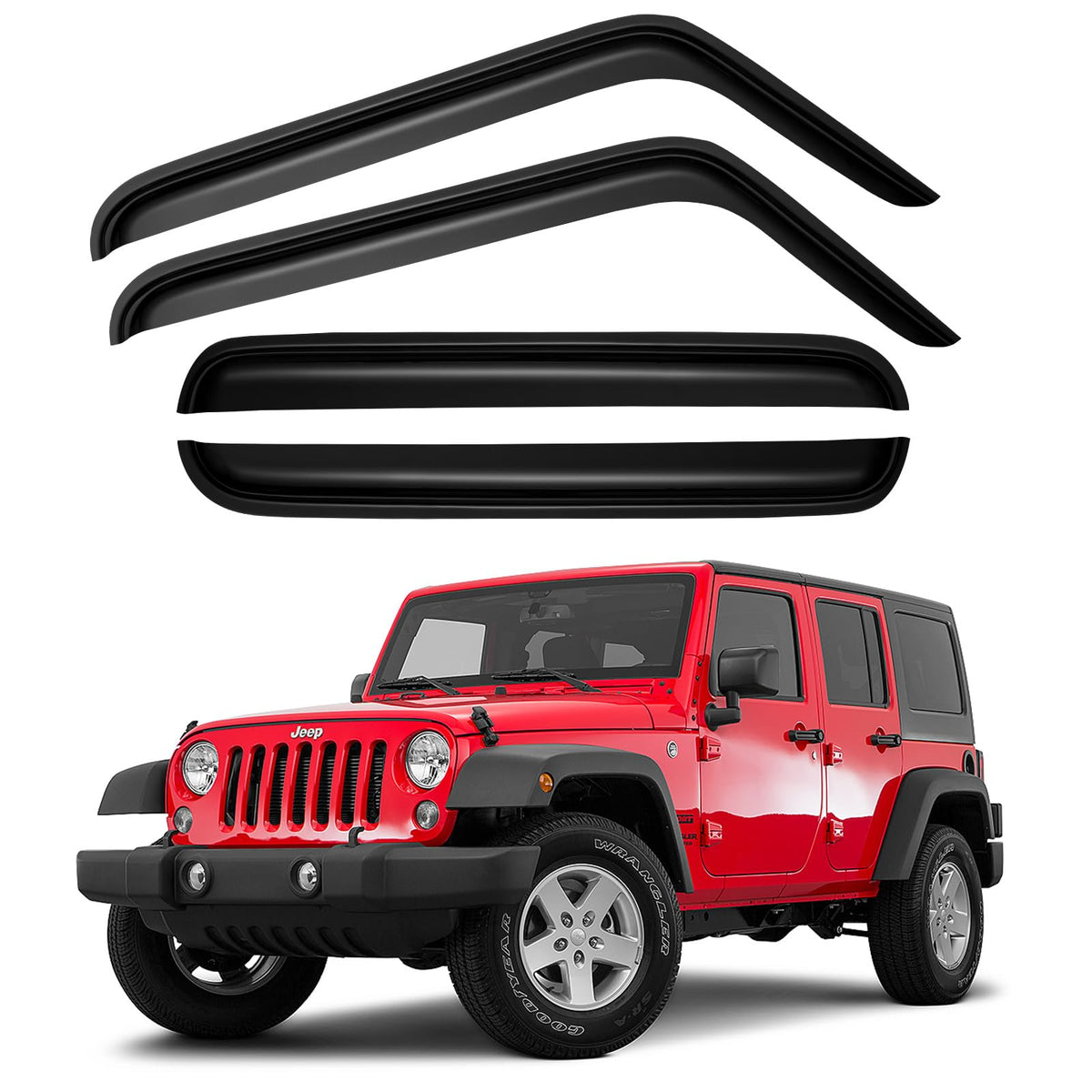 Window Visors Rain Guards Shield for 2007-2018 Jeep Wrangler, Out-Channel Window Vent Wind Deflectors Visors Shades for 07-18 Wr