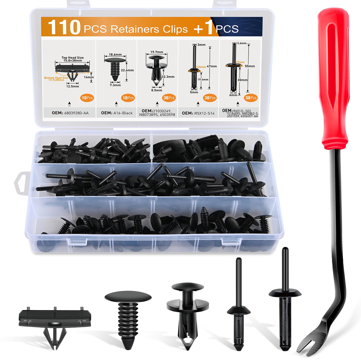 Gooacc 111Pcs Bumper Retainer Clips With Fastener Remover Plastic Rivets Grille Fender Flare Hardware Car Compatible With 2007-2