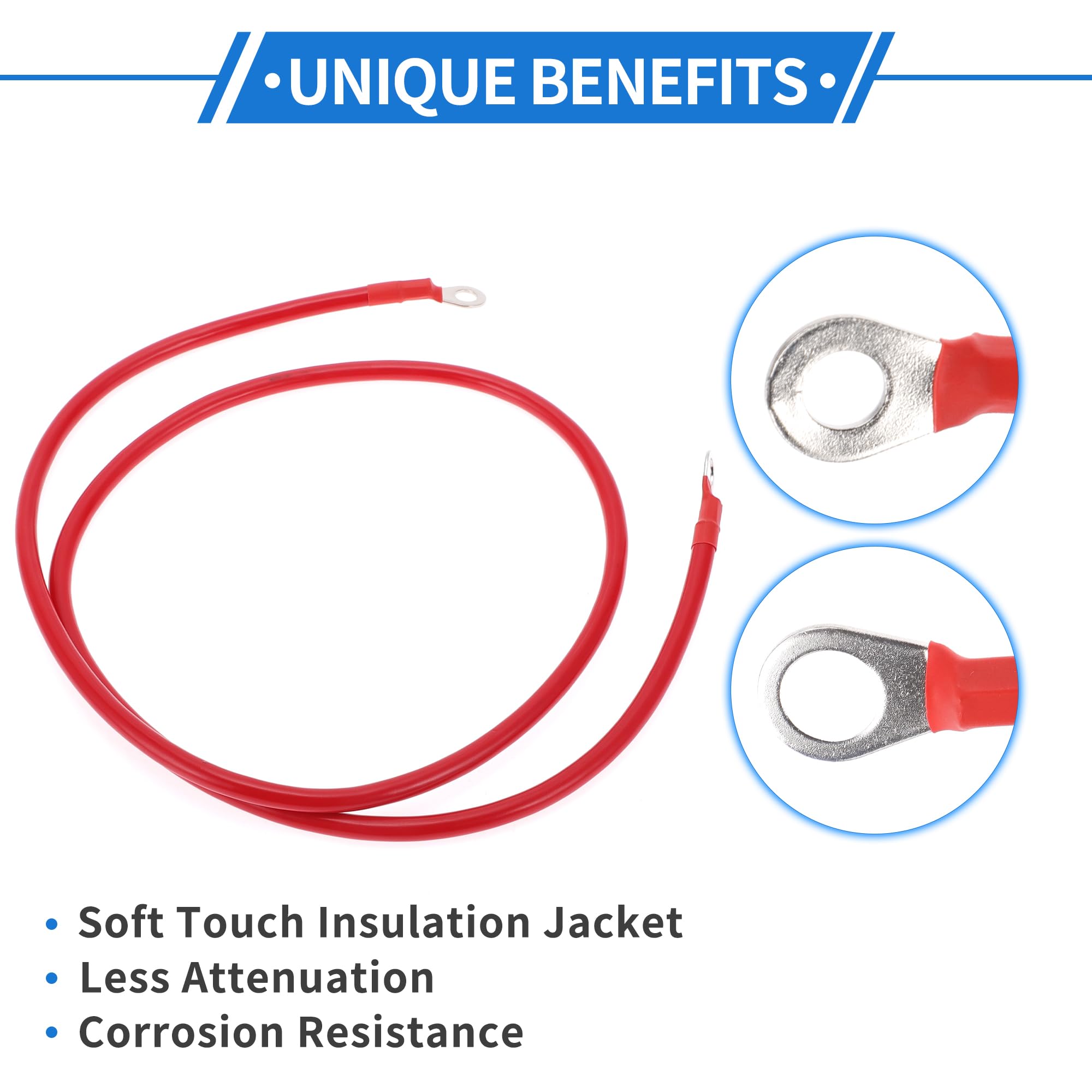 VekAuto 1 Pc Battery Inverter Cable 6 AWG Gauge 4FT 3/8'' Lug 5/16'' Lug Battery Cable Universal for Car Vehicle Boat RV Solar T