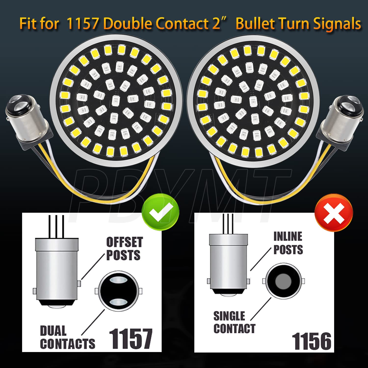 PBYMT 1157 LED Front Turn Signal Light 2'' Bullet Smoke Lens Cover Kit Compatible for Harley Davidson Dyna Softail Touring Road
