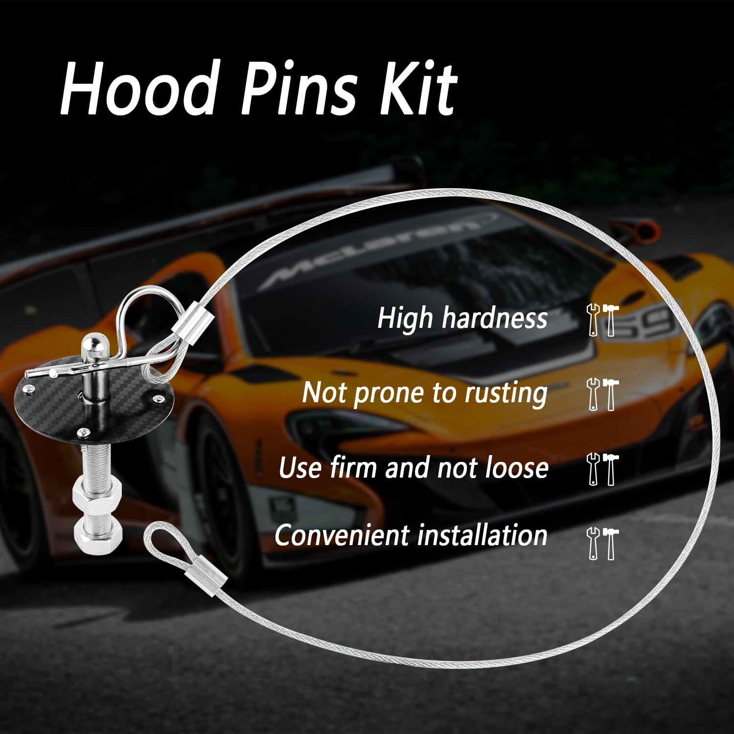 IHOTDER Stainless Steel Car Hood Pins Kit - Carbon Fiber Black Quick Release for Reduced Shaking - Universal Automotive Exterior Accessory