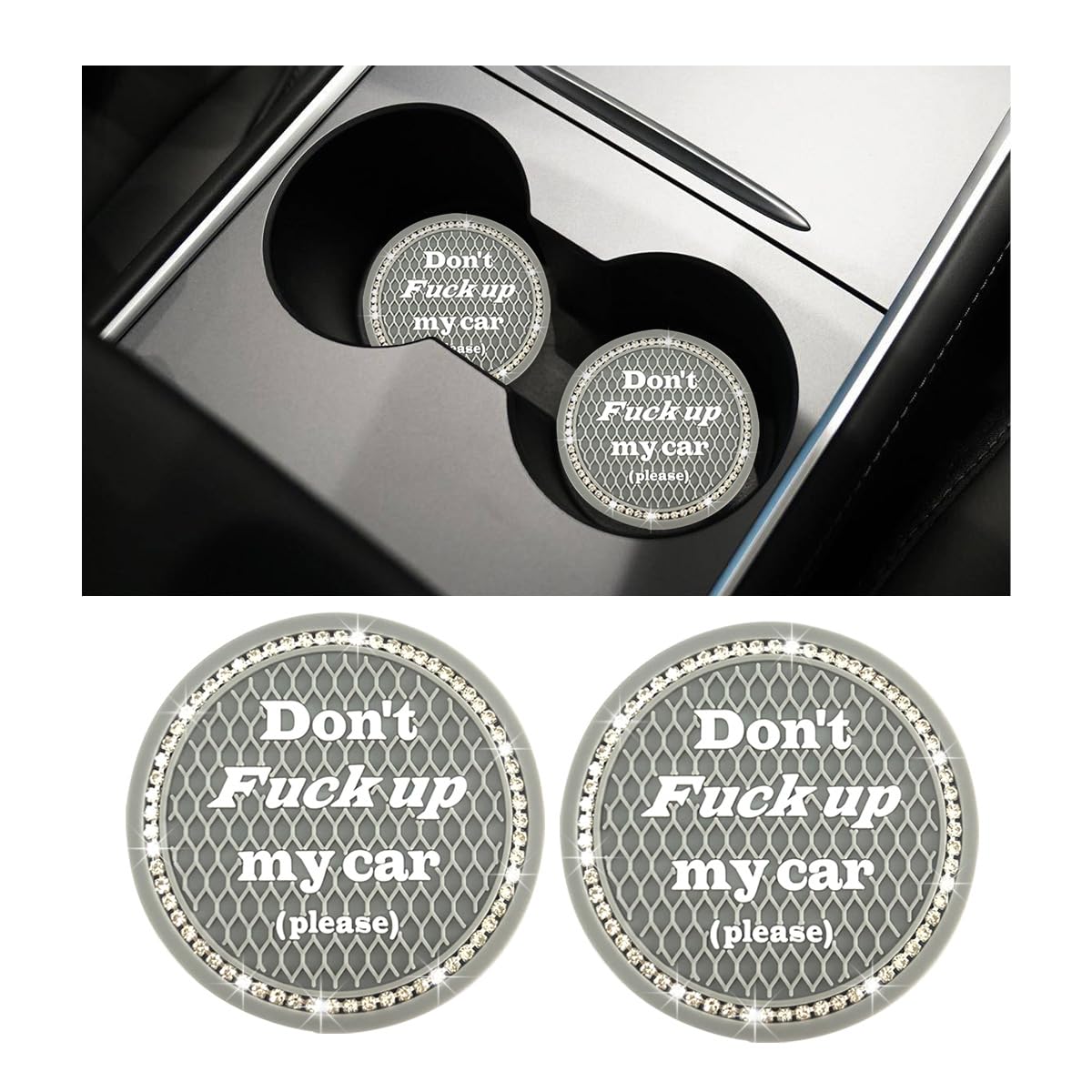 Ziciner 2 Pack Bling Car Cup Holder Coaster, 2.75 Inch Anti-Slip Auto Insert Cup Coaster, Crystal Car Drink Cup Mat Perfect For