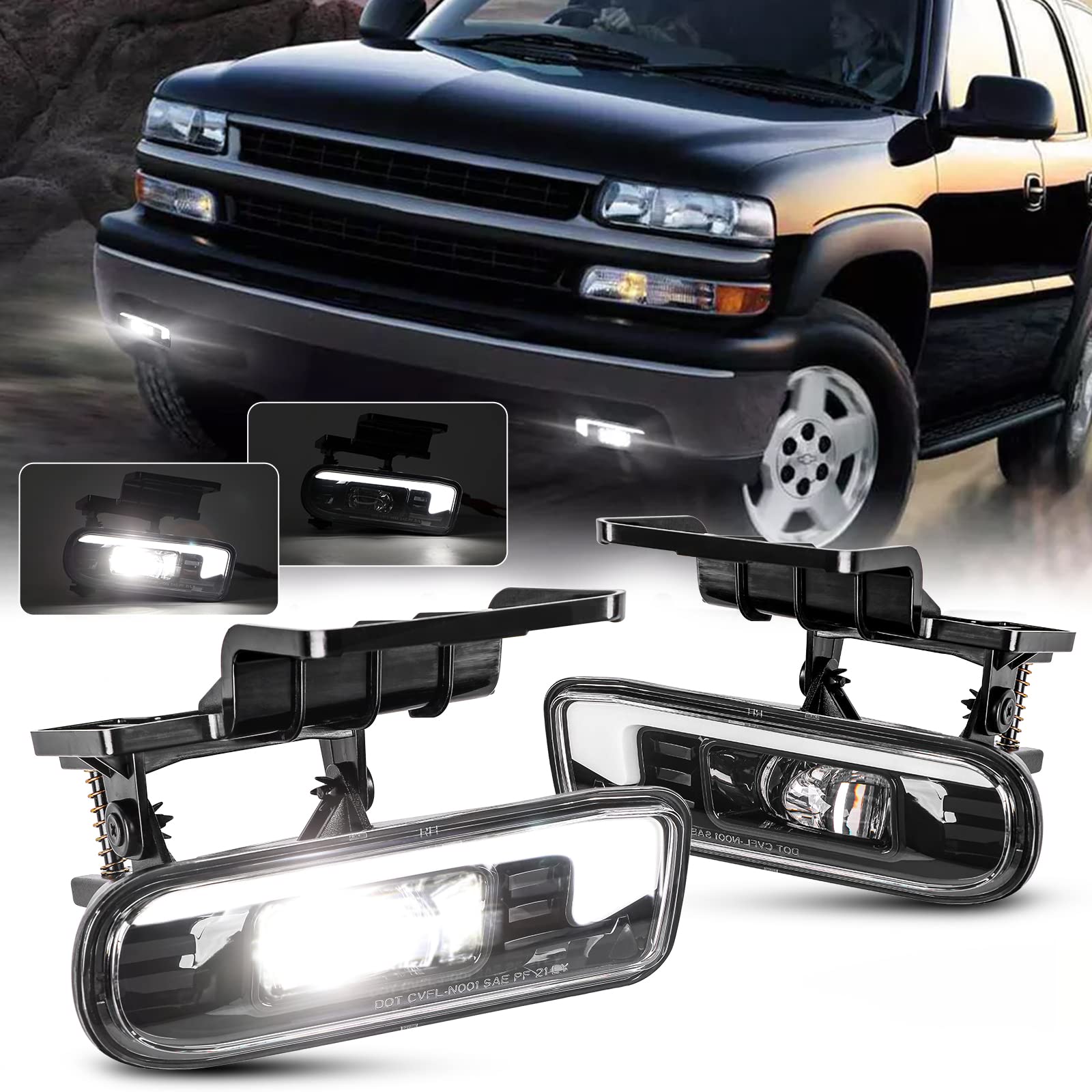 M Mibahe Led Fog Lights Dot Approved With Drl Compatible With 1999-2002 Chevy Silverado 1500 2500, 2000-2001 Silverado 3500, 200