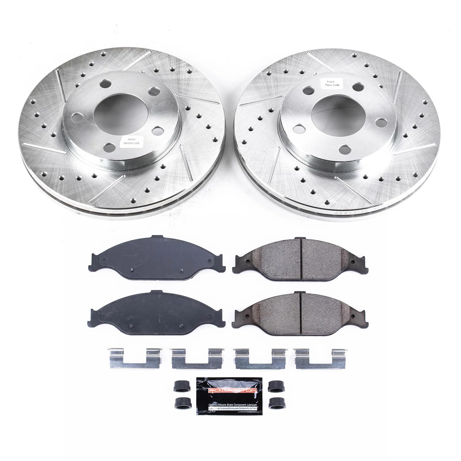 Power Stop K1301 Front Z23 Carbon Fiber Brake Pads with Drilled & Slotted Brake Rotors Kit For Ford Mustang 1999-2004 [Model Spe