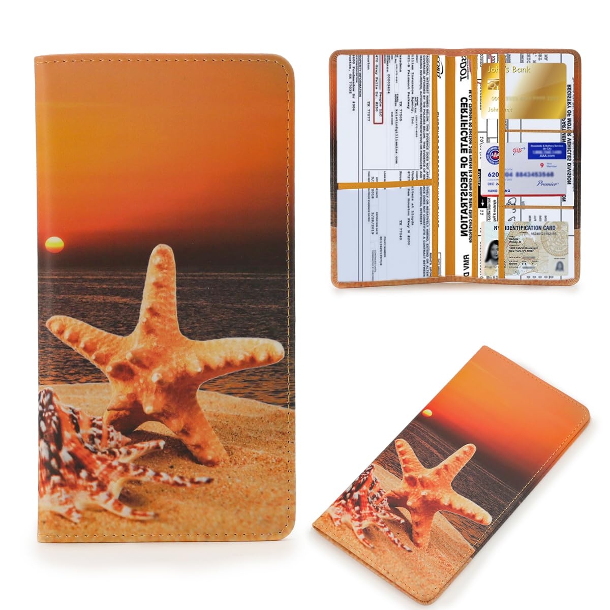 Tildosac Leather Car Registration And Insurance Card Holder, Car Document Holder For Cards License With Magnetic Shut(Orange)