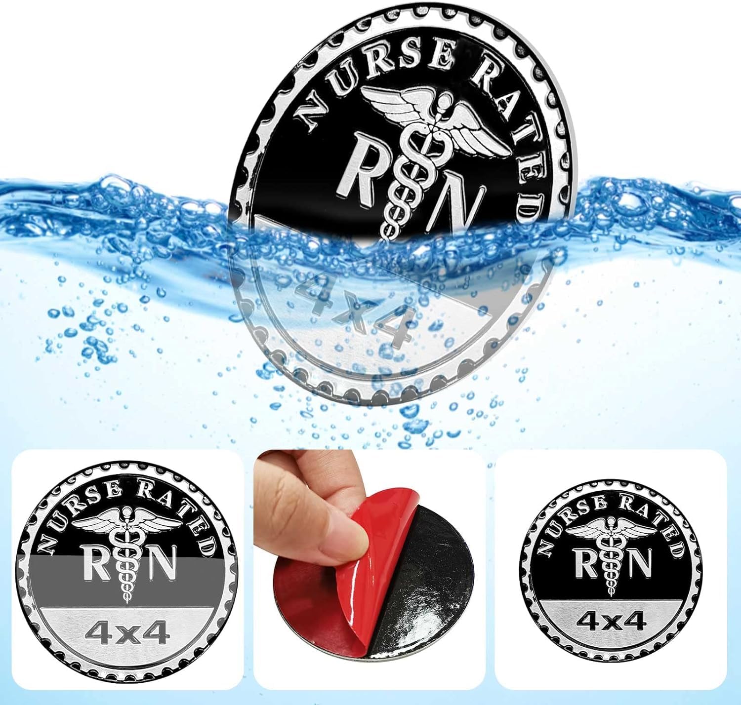 1Pc Black RN Nurse Badge Rated Car Emblem, 4 x 4 Metal Automotive Badge 3D Metal Car Badges Emblems Round Decals Car Badge Decal