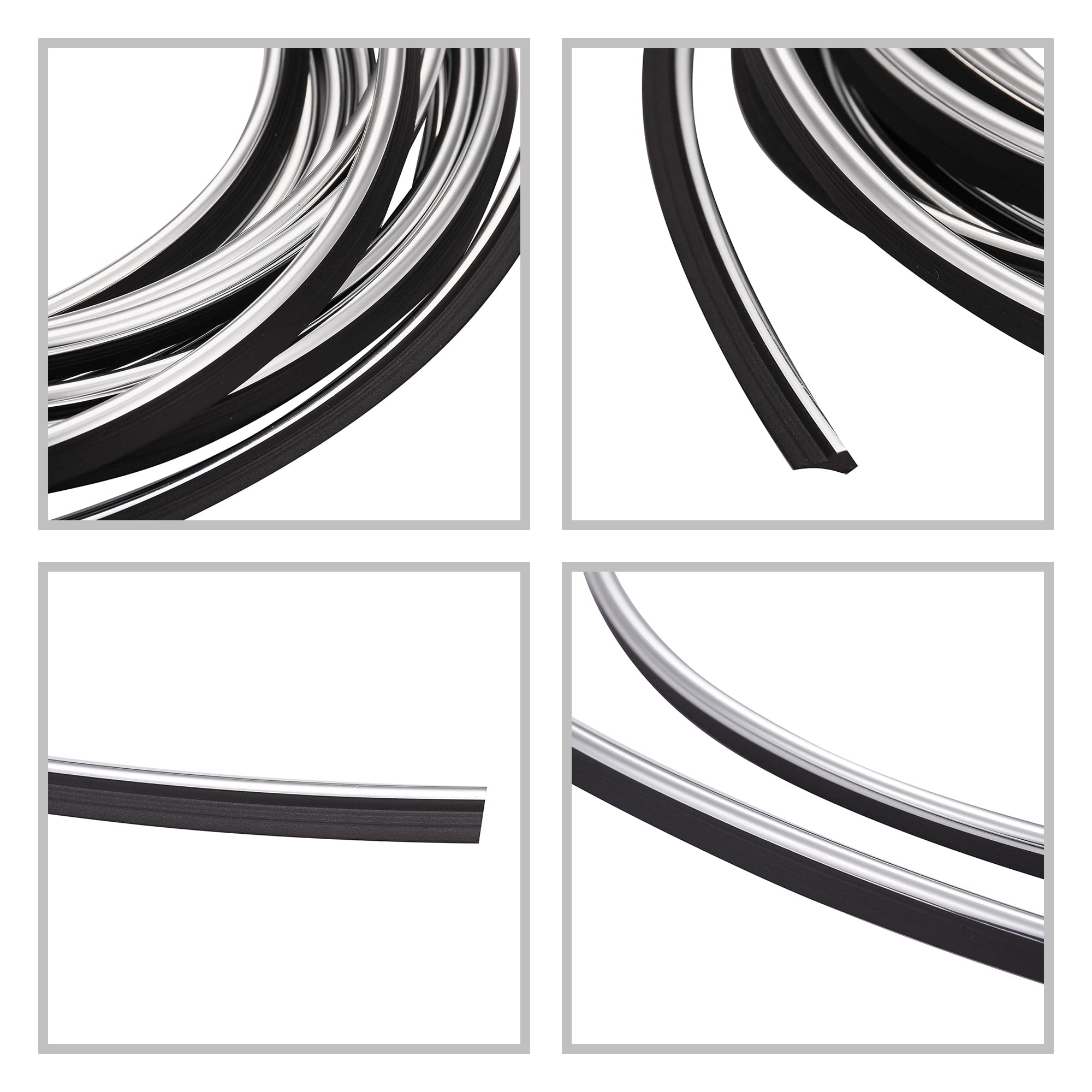 Atmomo 5M Flexible Trim For Diy Automobile Car Interior Exterior Moulding Trim Decorative Line Strip (Silver With Black)