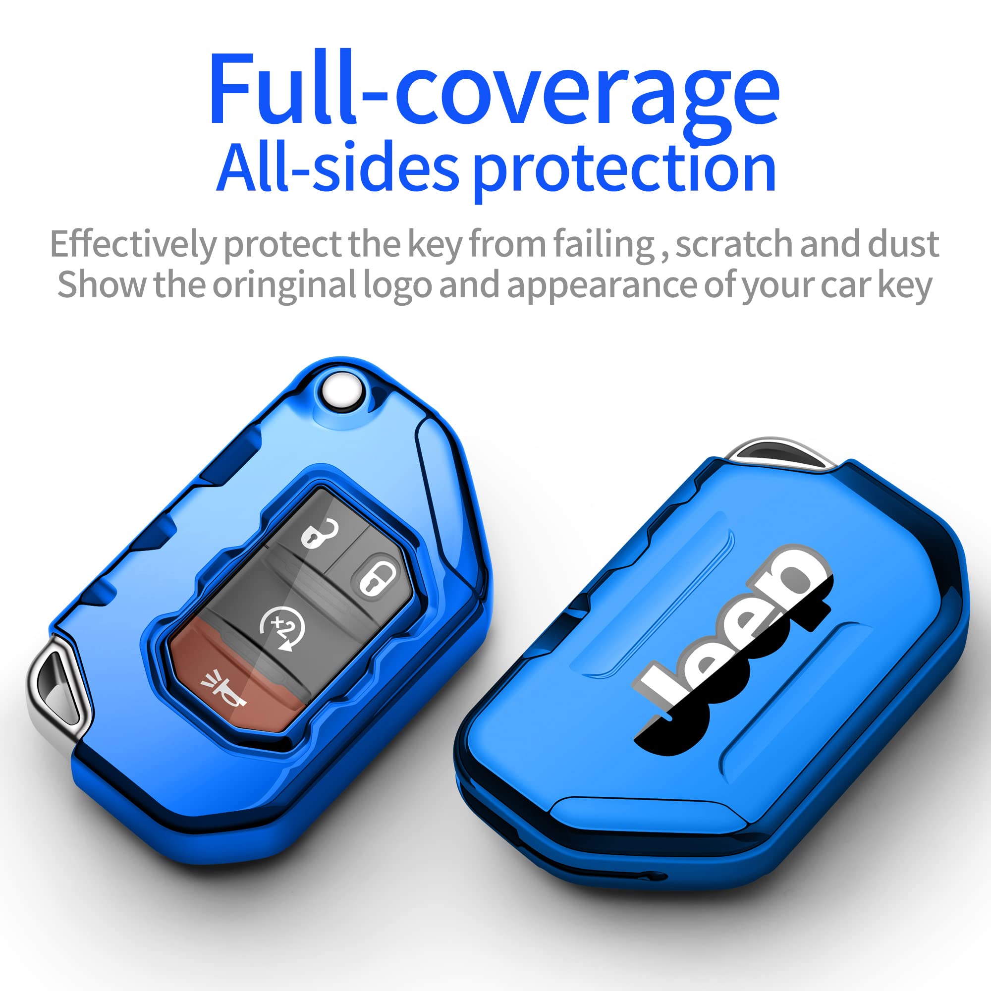 Tukellen For Jeep Key Fob Cover Premium Soft Full Protection Key Shell Key Case Compatible With Jeep 2020 2021 Gladiator Jt Sahara Jlu 2018-2021 Jeep Wrangler Jl Jlu Rubicon(Blue)