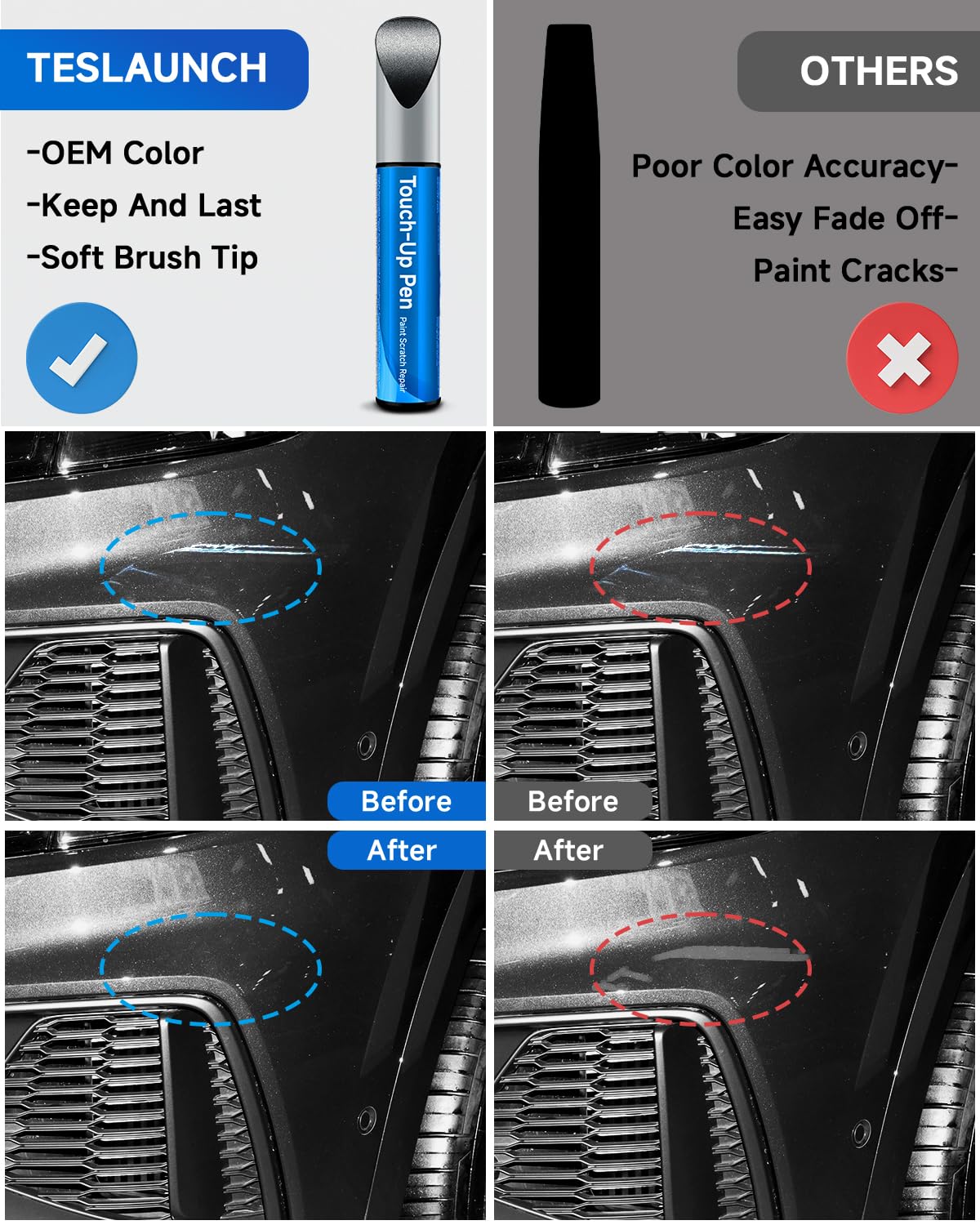 Teslaunch LZ9Y Phantom Black Pearl Touch Up Paint Compatible With Audi Exact Match Car Paint Pen Scratch Repair