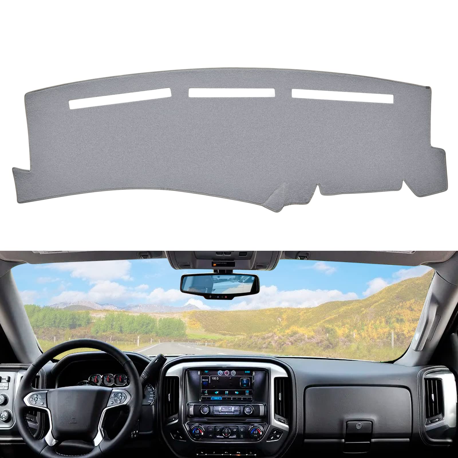Berksyde Dashboard Dash Cover Mat Carpet Compatible With 99-06 Chevy Silverado Gmc Sierra,00-06 Chevy Suburban Tahoe Gmc Yukon/Xl,01-06 Chevy Avalanche(Grey)