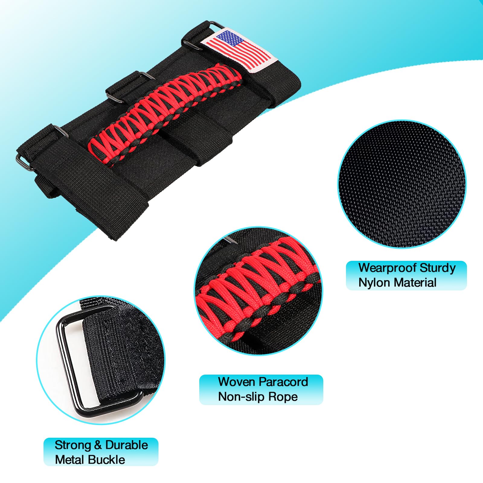 Gaizon 4 Pack Grab Handles Roll Bar Paracord Handgrip Handles with America Flag Pattern Replacement for Jeep Wrangler YJ TJ JK J
