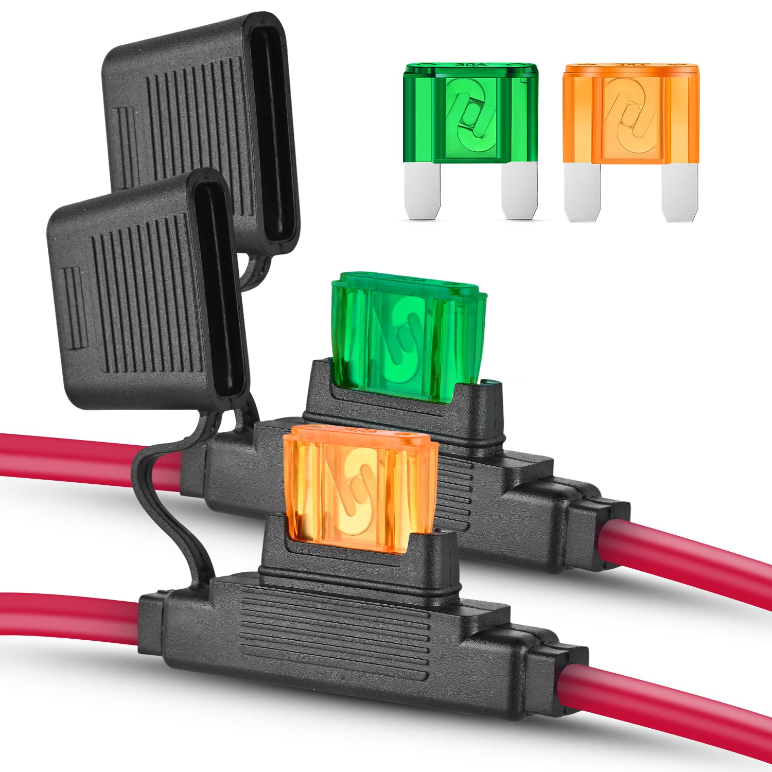 Nilight 2Pcs Inline Maxi Fuses Holder 10 Gauge Awg Tin Plated Copper 12V Holder 30A 40A Maxi Apx Ip67 Waterproof Maximum 60A Fus