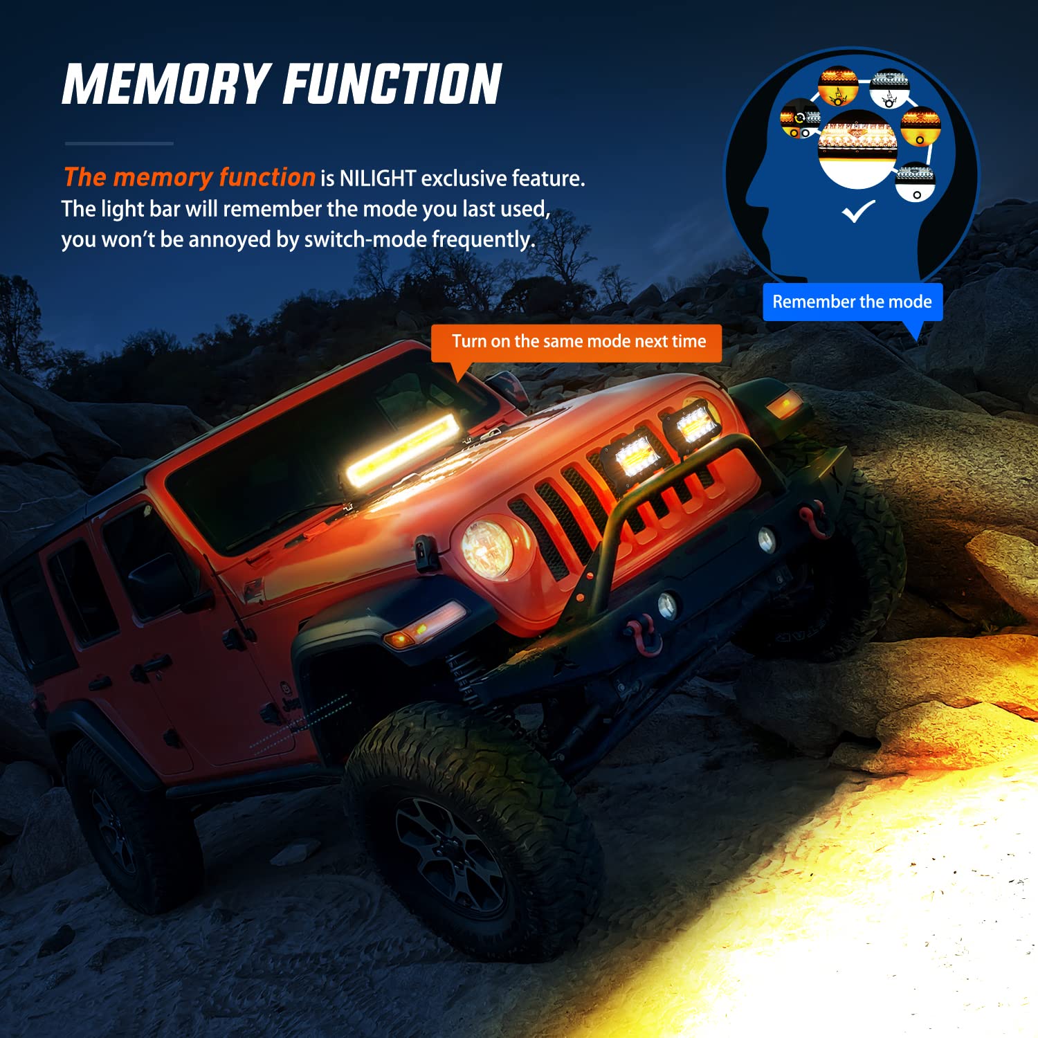 Nilight 20Inch 420W Led Light Bar Spot Flood Amber White Strobe 6 Modes With Memory Function Off-Road Truck Car Atv Suv Cabin Bo