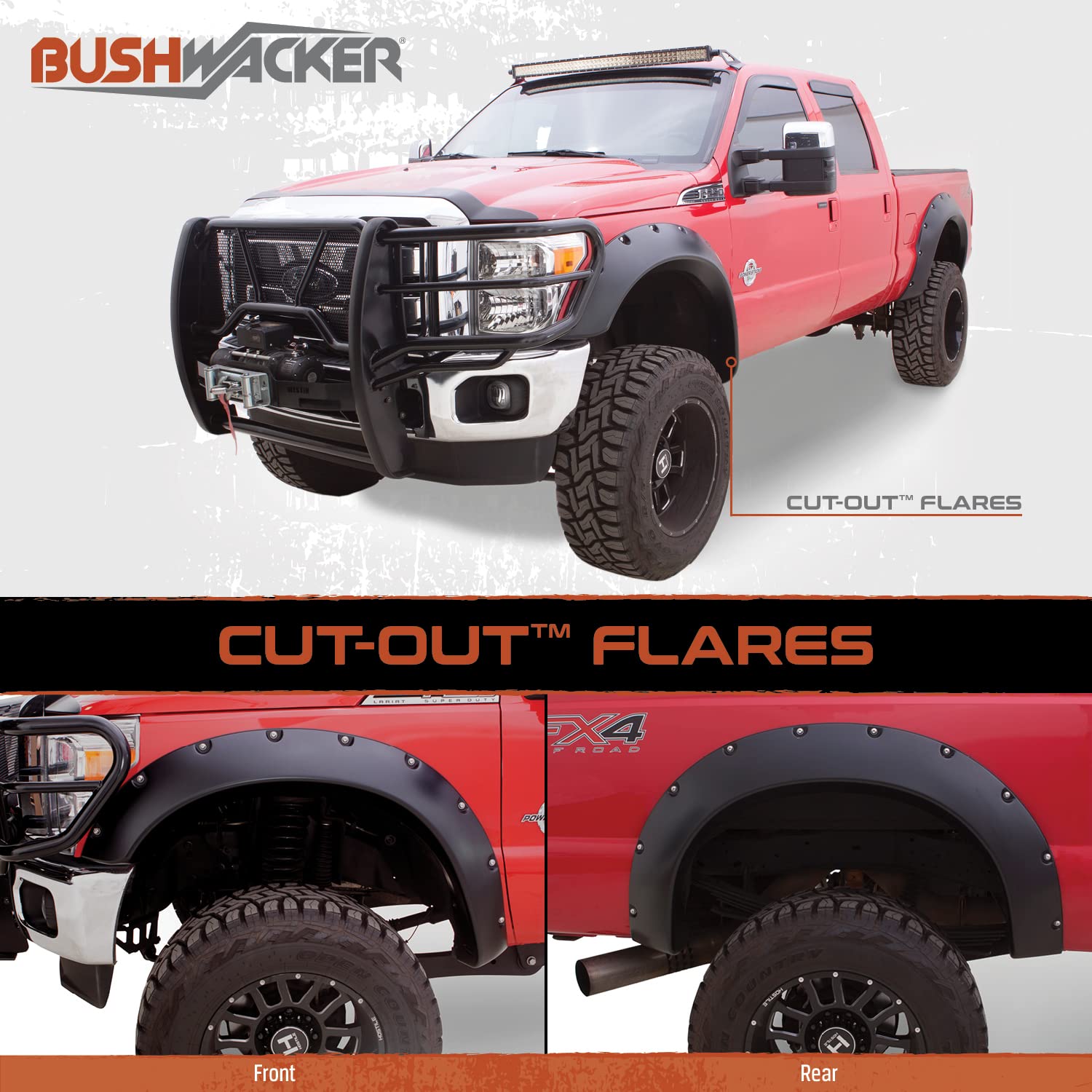 Bushwacker Cutout Pocket/Rivet Style Front & Rear Fender Flares | 4-Piece Set, Black, Smooth Finish | 31919-02 | Fits 1995-2004