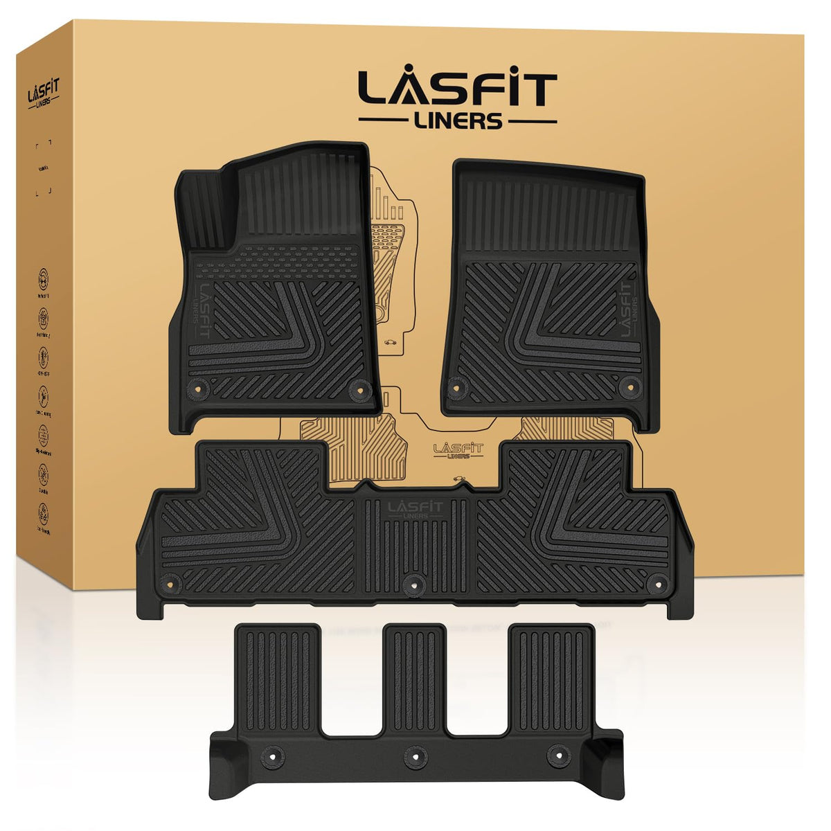 Lasfit Floor Mats For Rivian R1S 2022-2024, All Weather Floor Liner Tpe Custom Fit Car Mats For Rivian R1S 1St & 2Nd & 3Rd Row R