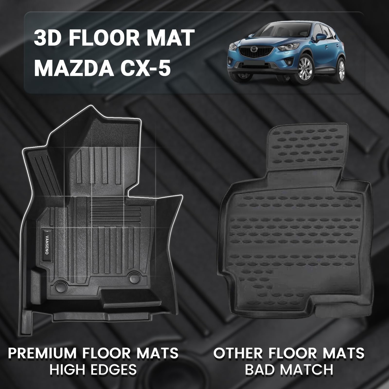 Vanseno Floor Mats and Cargo Liner Compatible for 2013-2016 MazdaCX-5 Trunk Mat Floor Liners All Weather Protection TPE Mats for