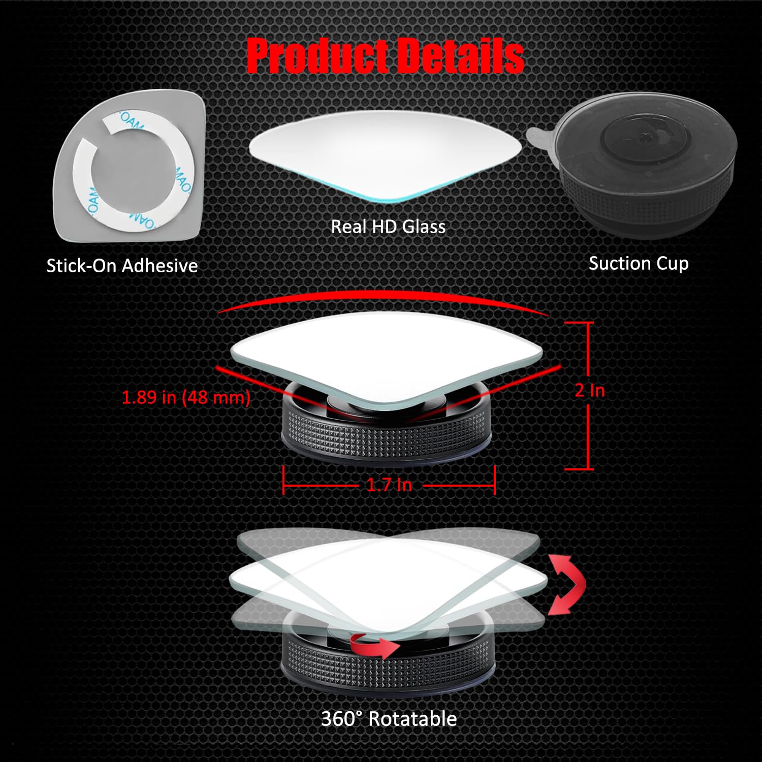 Suction Cup Blind Spot Mirror, Ampper Hd Glass Frameless Removable Convex Wide Angle Rear View Mirror (Fan Shape, Pack Of 2)