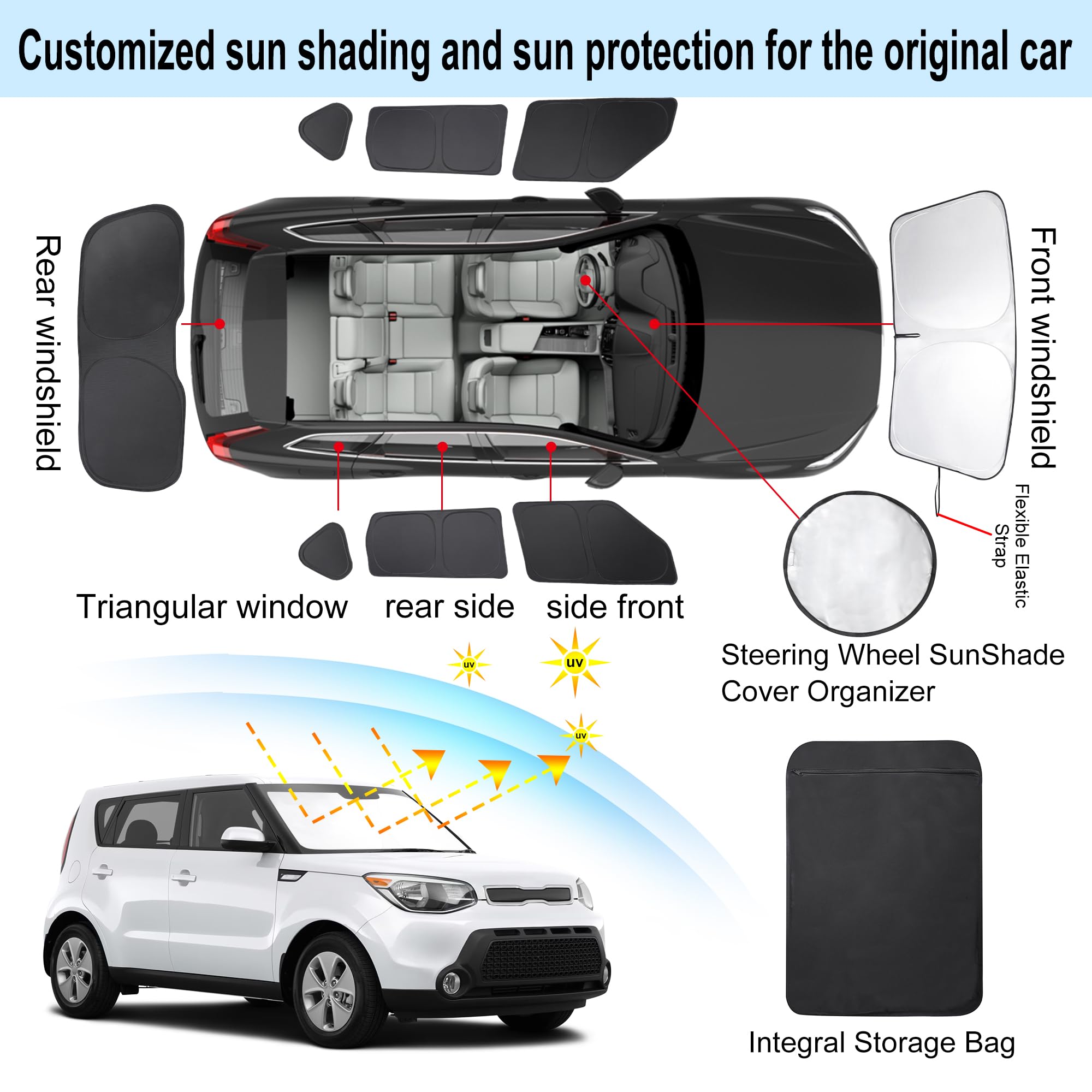 TINGLU Kia Soul 2014-2019 Window Shades - Black Polyester Sun UV Protection for Camping & Privacy, 8PCS