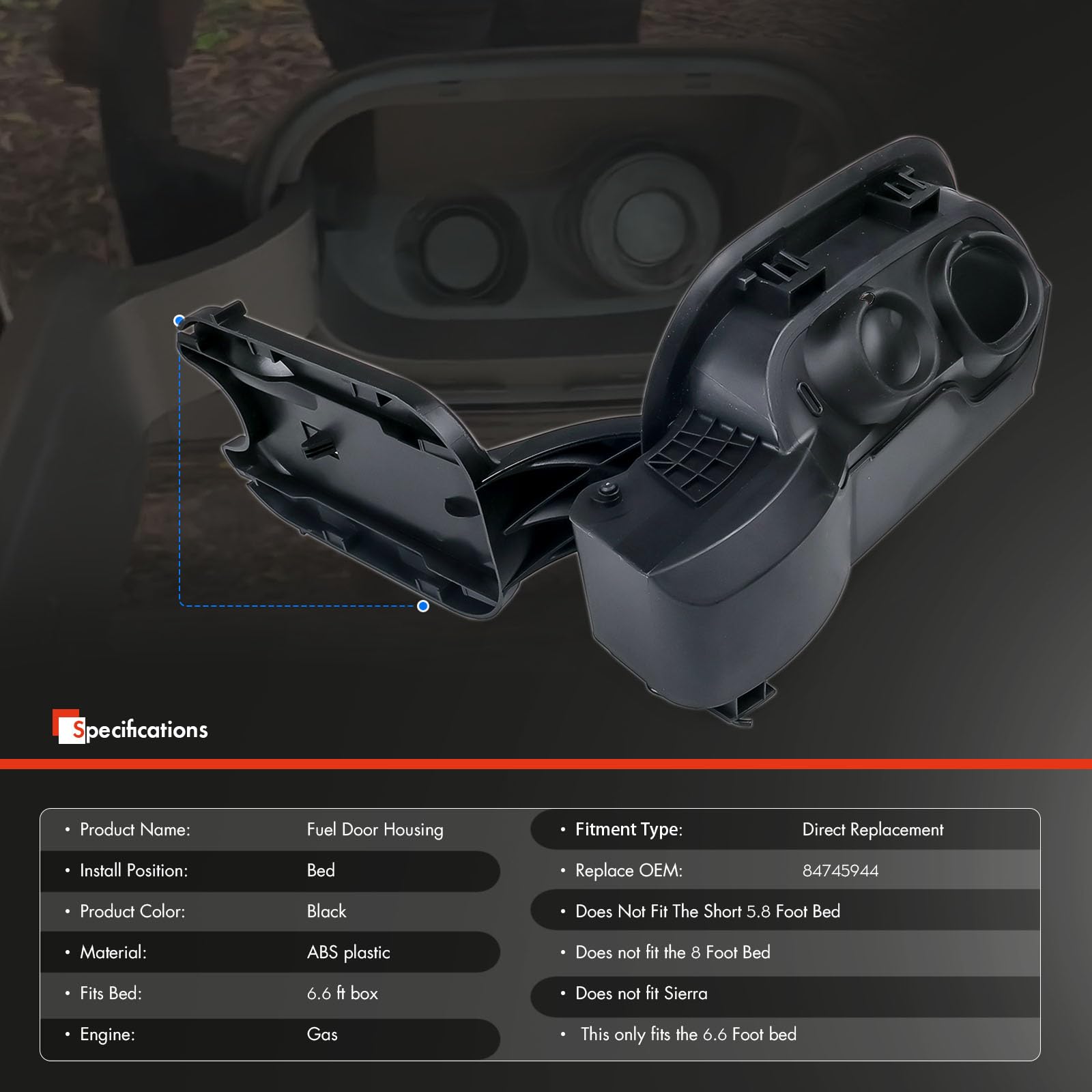 84745944 Fuel Tank Filler Pipe Housing Fit for Chevy Silverado 1500 2019-2024 Only Fit Chevrolet Gas 6'6'' Bed, Gas Cap Fuel Doo