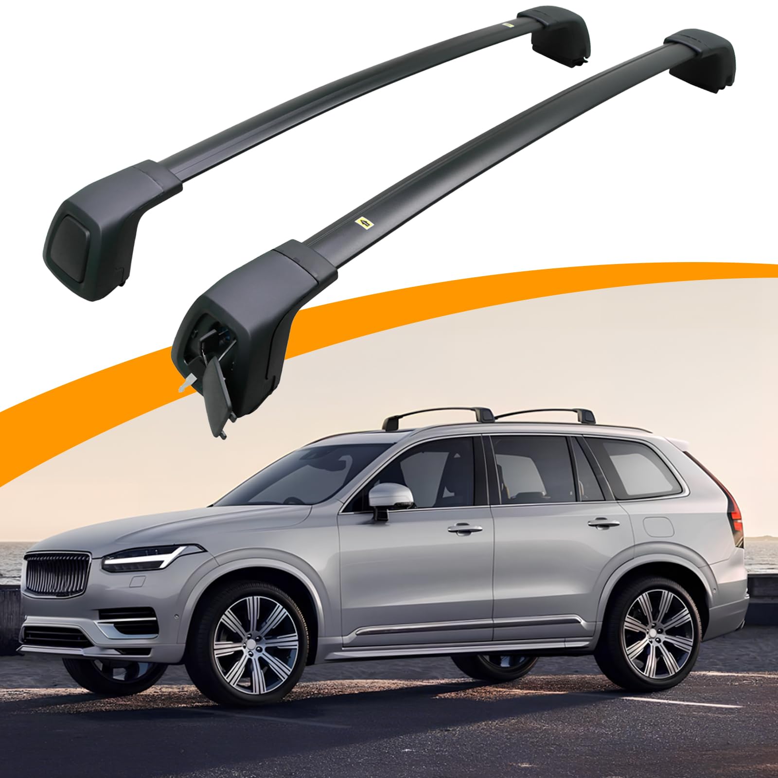 Snailfly Upgraded Crossbars Fit For 2015-2025 Volvo Xc90 Lockable Roof Rack Cross Bars Cargo Accessories, Work For Flush Side Ra