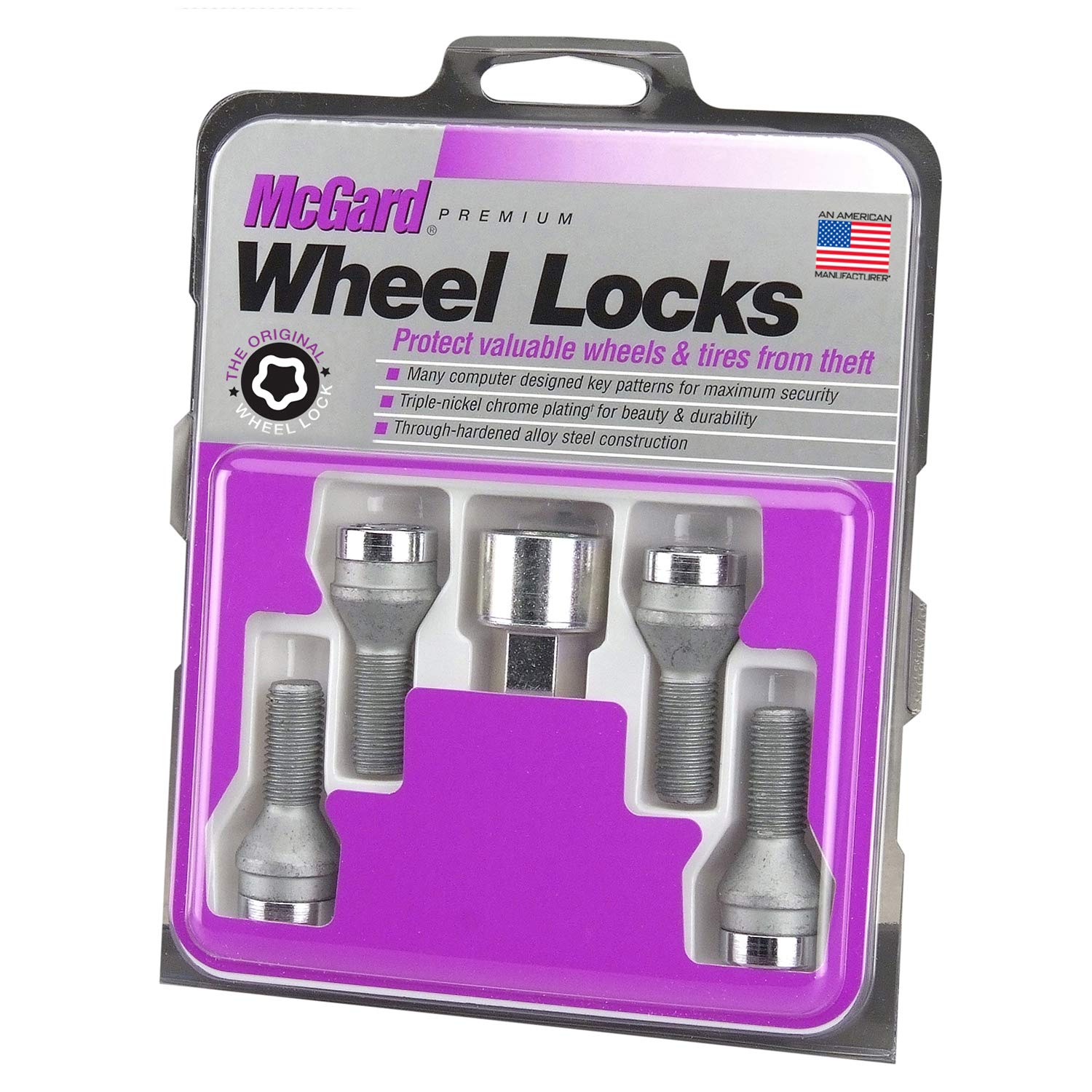 Mcgard 27204 Chrome Bolt Style Cone Seat Wheel Locks (M12 X 1.5 Thread Size), 4 Locks / 1 Key