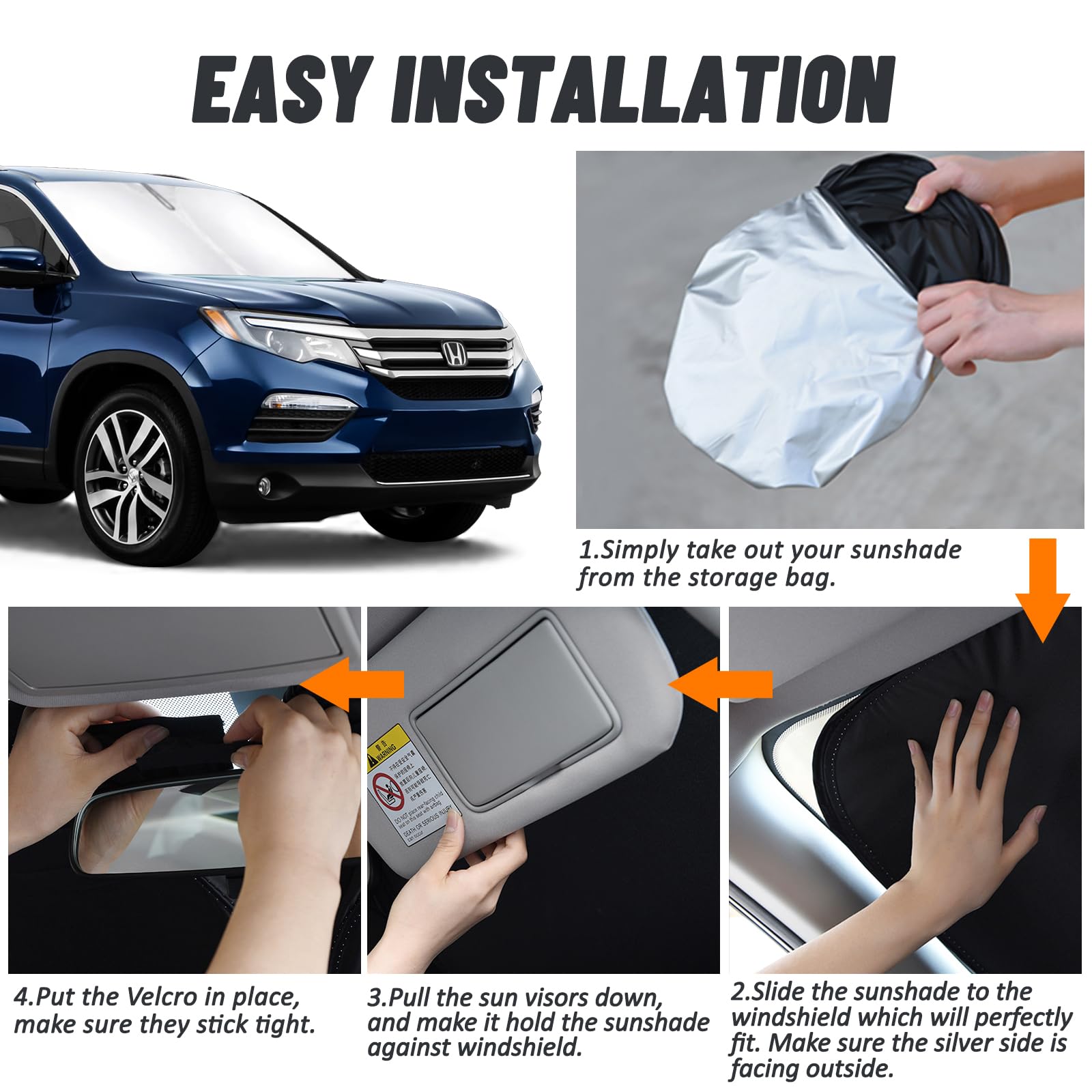 D-Lumina Windshield Sun Shade For 2016-2025 Honda Pilot Accessories, Front Window Sunshade Sun Visor Protector Block Uv Rays Hea