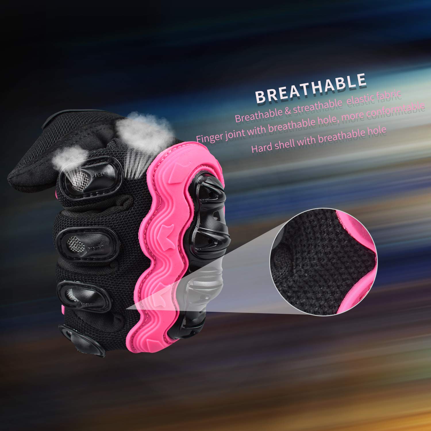 ELCYCO Women's Pink Touch Screen Motorcycle Gloves, Medium Full Finger for Summer Riding, Cycling, Dirt Bike, Climbing, Motocross