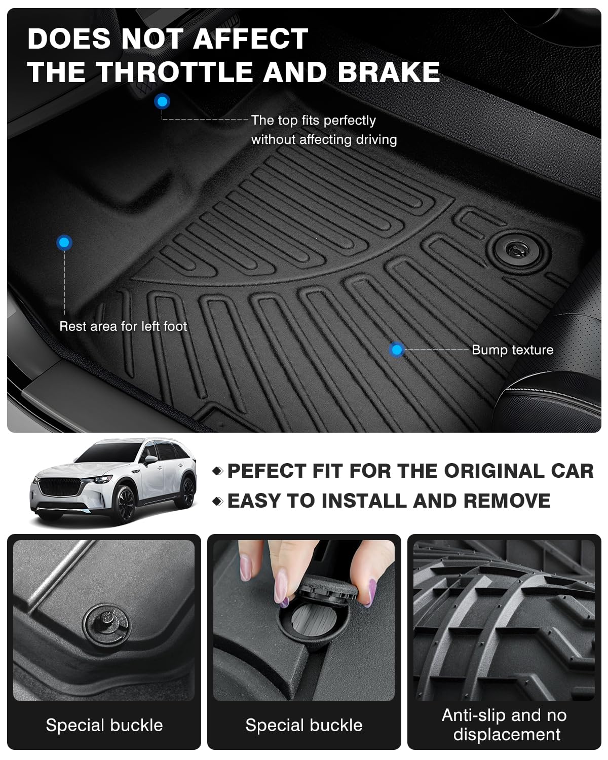Powerty Floor Mats For 2024 2025 Mazda Cx-90 Cx90 Phev (Plug In Hybrid) Accessories Floor Liners 6&7 Seater With 3 Rows Floor Ma